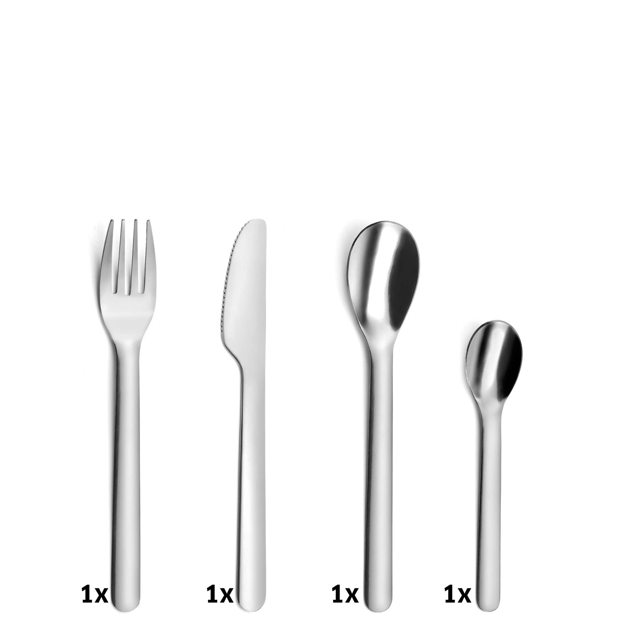 Amefa MOBIL' Besteckset, 4-teilig, besteht aus Messer, Gabel, Löffel und Teelöffel, aus Edelstahl, modernes Design.