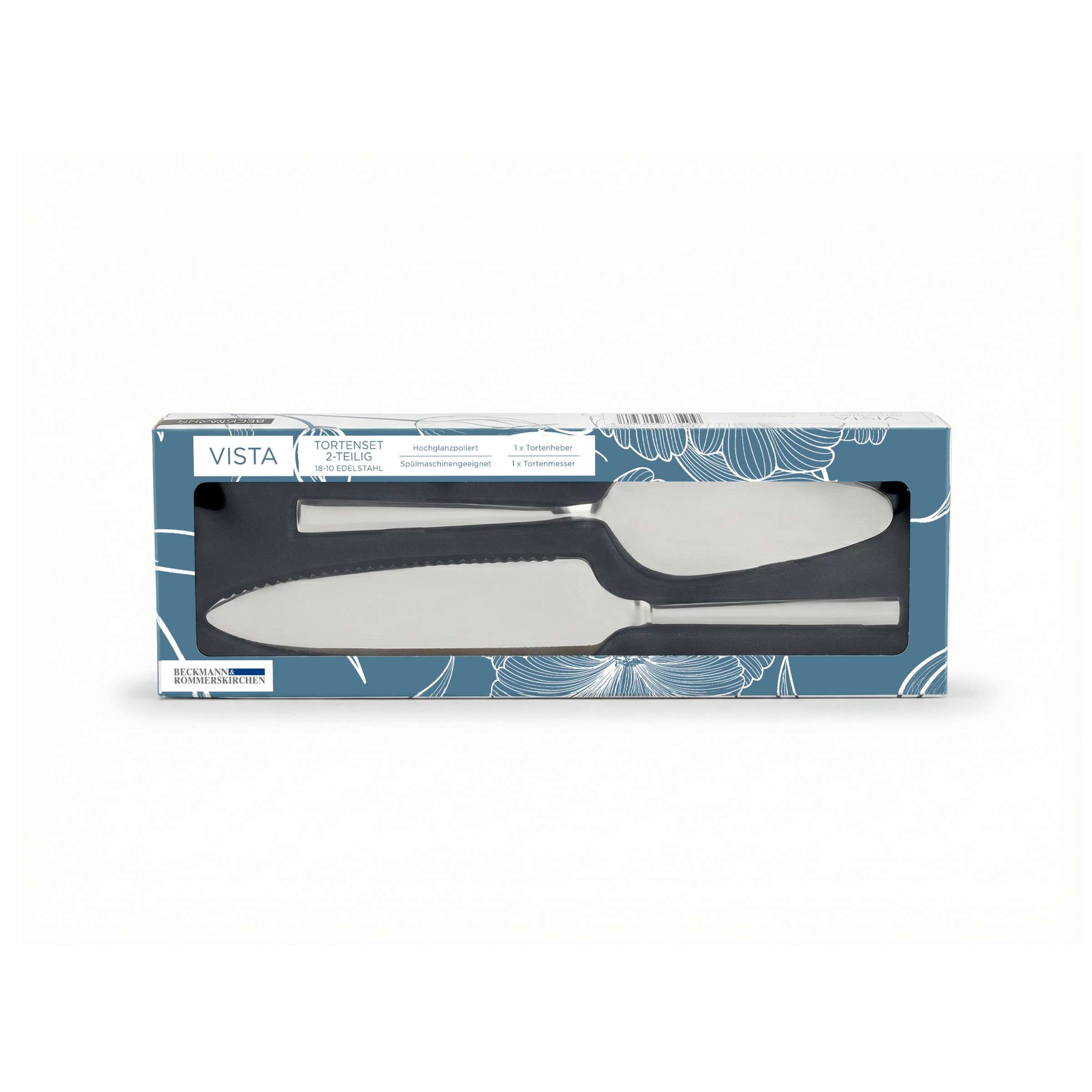 Beckmann & Rommerskirchen VISTA Tortenset, 2-teilig, Verpackung mit Besteck für Torten und Kuchen.