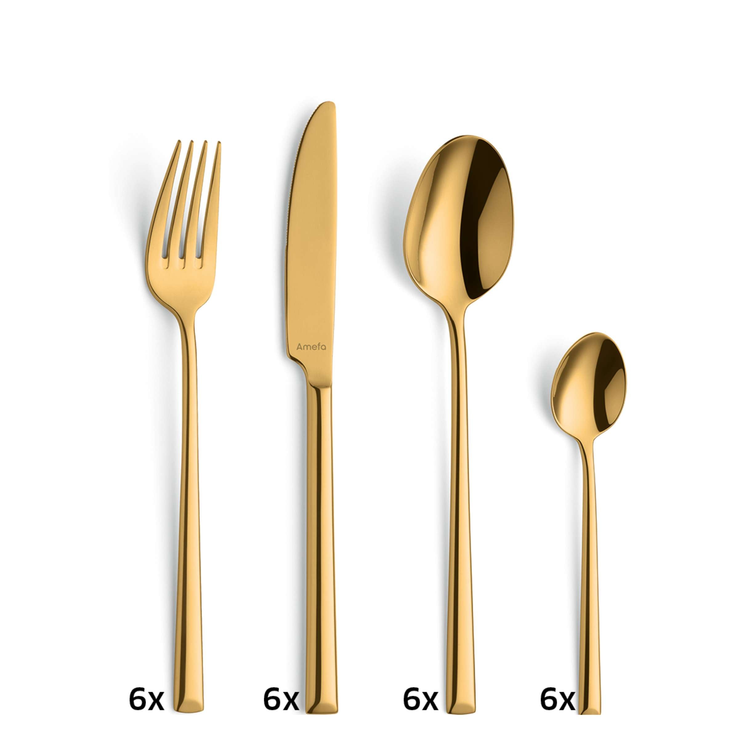 Amefa METROPOLE Besteckset 24-teilig aus PVD-Gold mit Messer, Gabel, Löffel und Teelöffel, elegant und glänzend