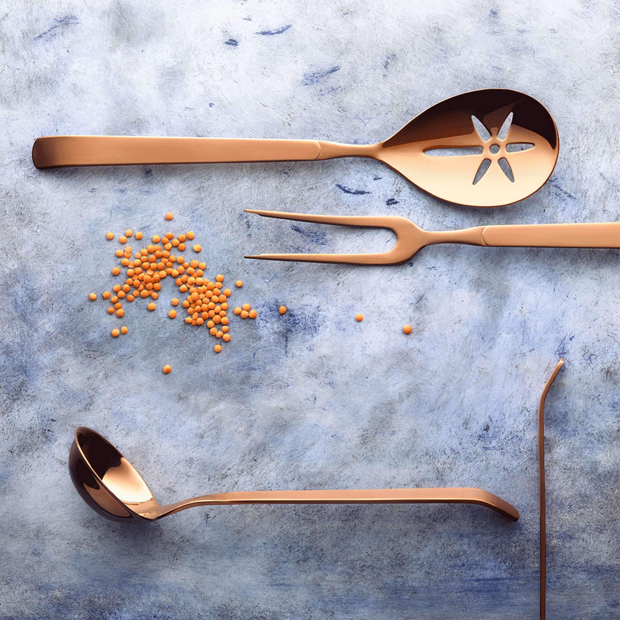 BUFFET Saladevork lang PVD koper mat