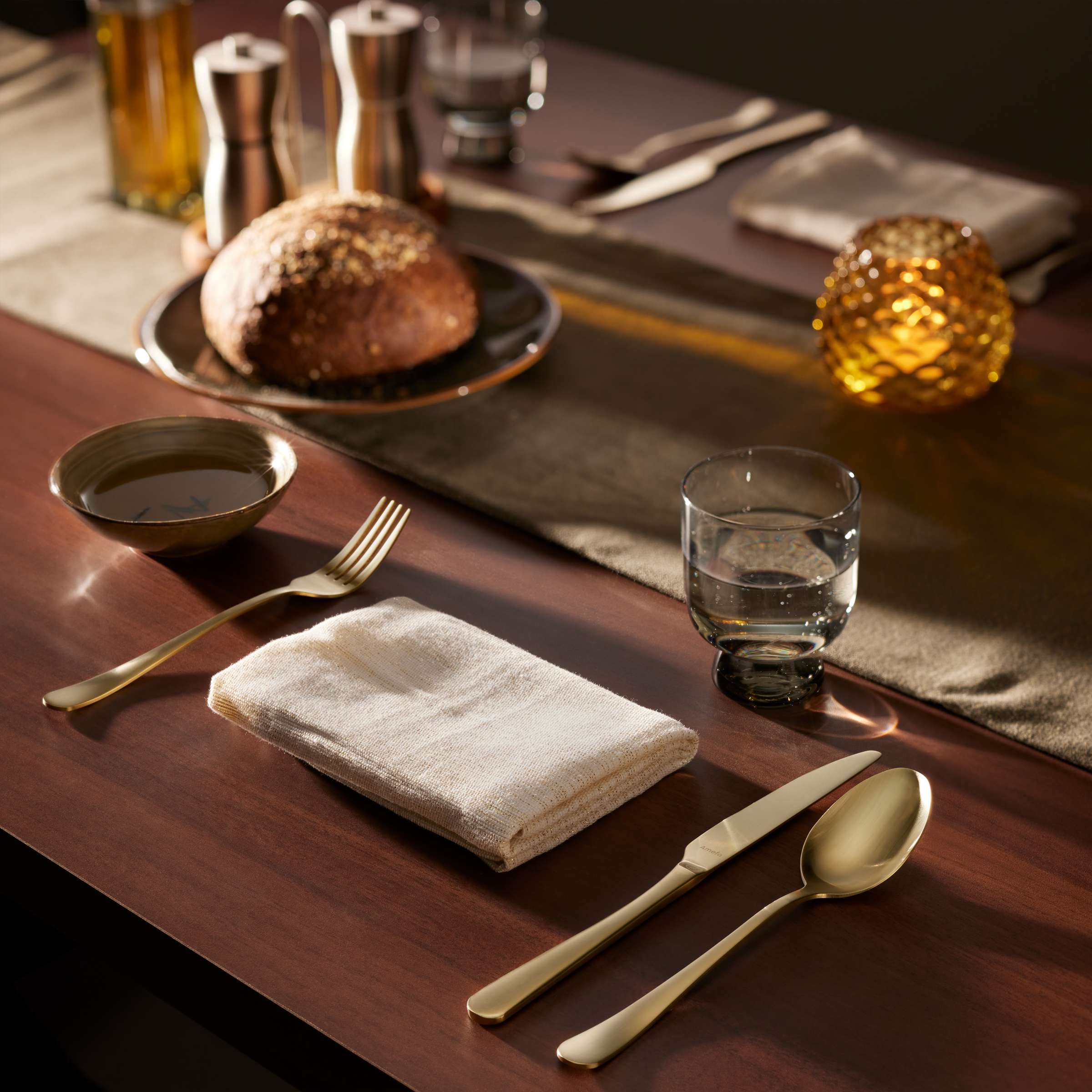 AUSTIN Mocca/Espresso Spoon Set 6-pieces PVD champagne satin