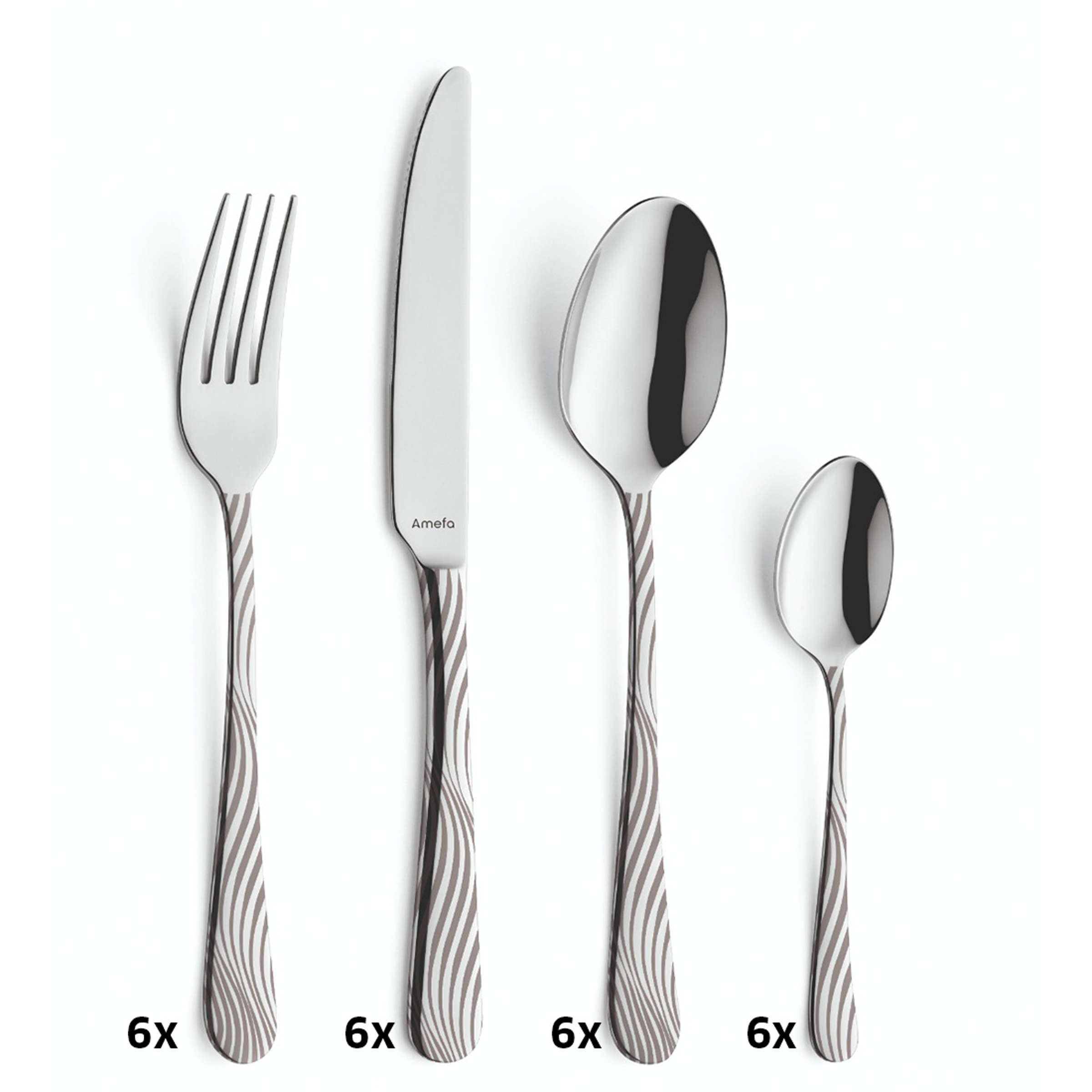 Amefa TIDE Besteckset, 24-teilig, Edelstahl, Messer, Gabeln, Löffel, modernes Design, für den Esstisch, hochwertiges Besteck