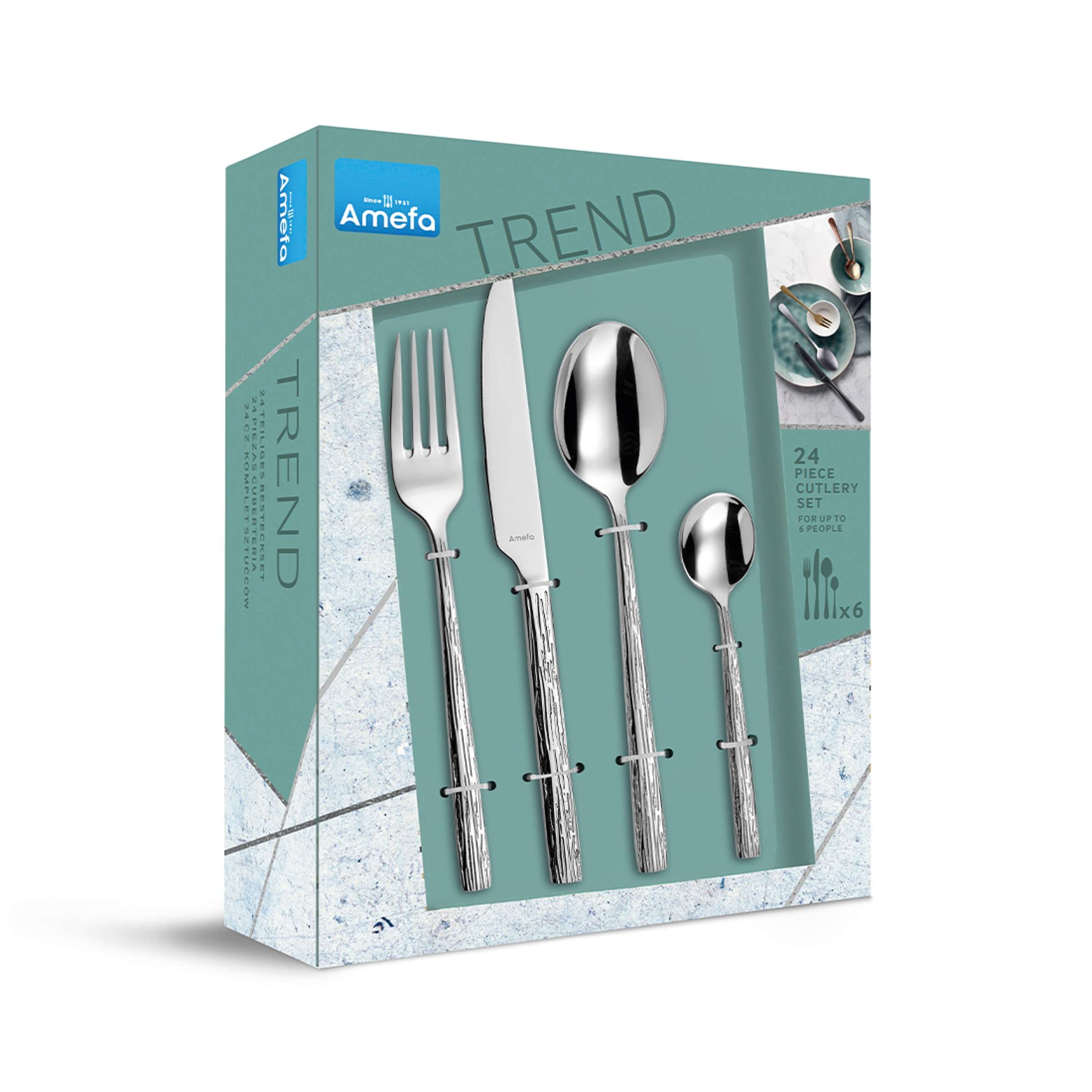 Amefa Calligraphy Besteckset 24-teilig mit Messer, Gabel, Löffel aus Edelstahl, elegant und hochwertig, für den Tischgebrauch