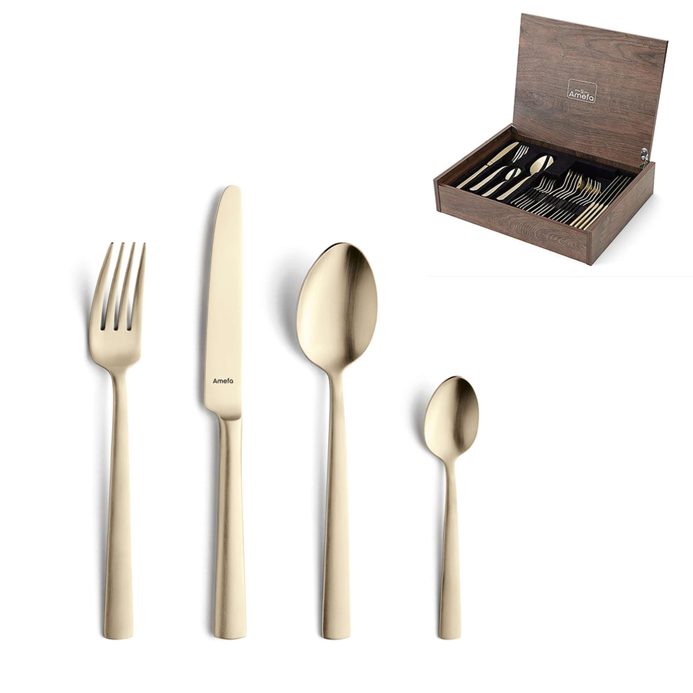 Amefa VENTURA Besteckset 24-teilig, PVD champagner mattiert, Messer, Gabeln, Löffel aus Edelstahl, elegantes Geschirrset