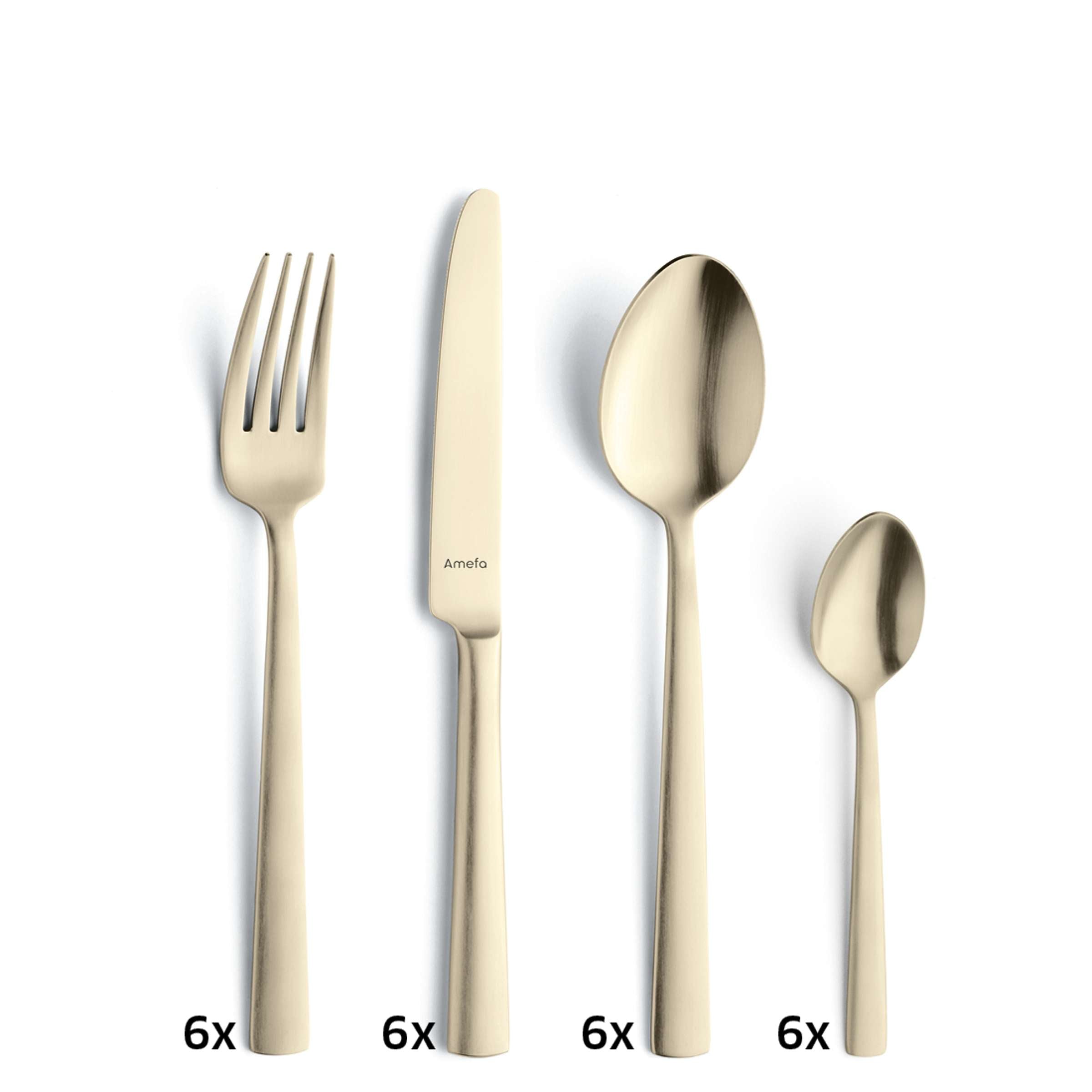 Amefa VENTURA Besteckset 24-teilig, PVD champagner mattiert, Edelstahl Besteck für Mahlzeiten und Anlässe, elegante Design