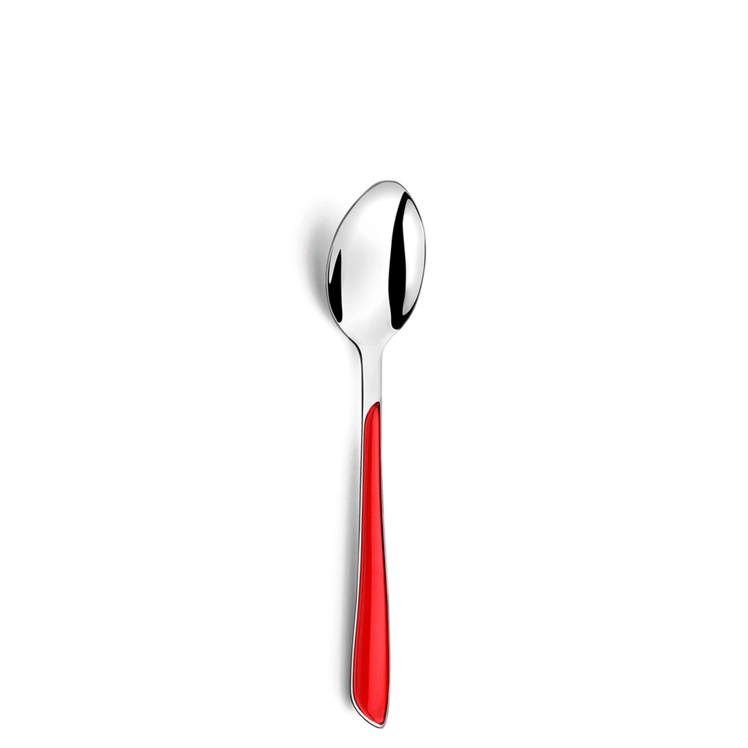 ECLAT Besteckset 24-teilig von Amefa, rotes Edelstahlbesteck mit Messer, Gabel, Löffel auf weißem Hintergrund.