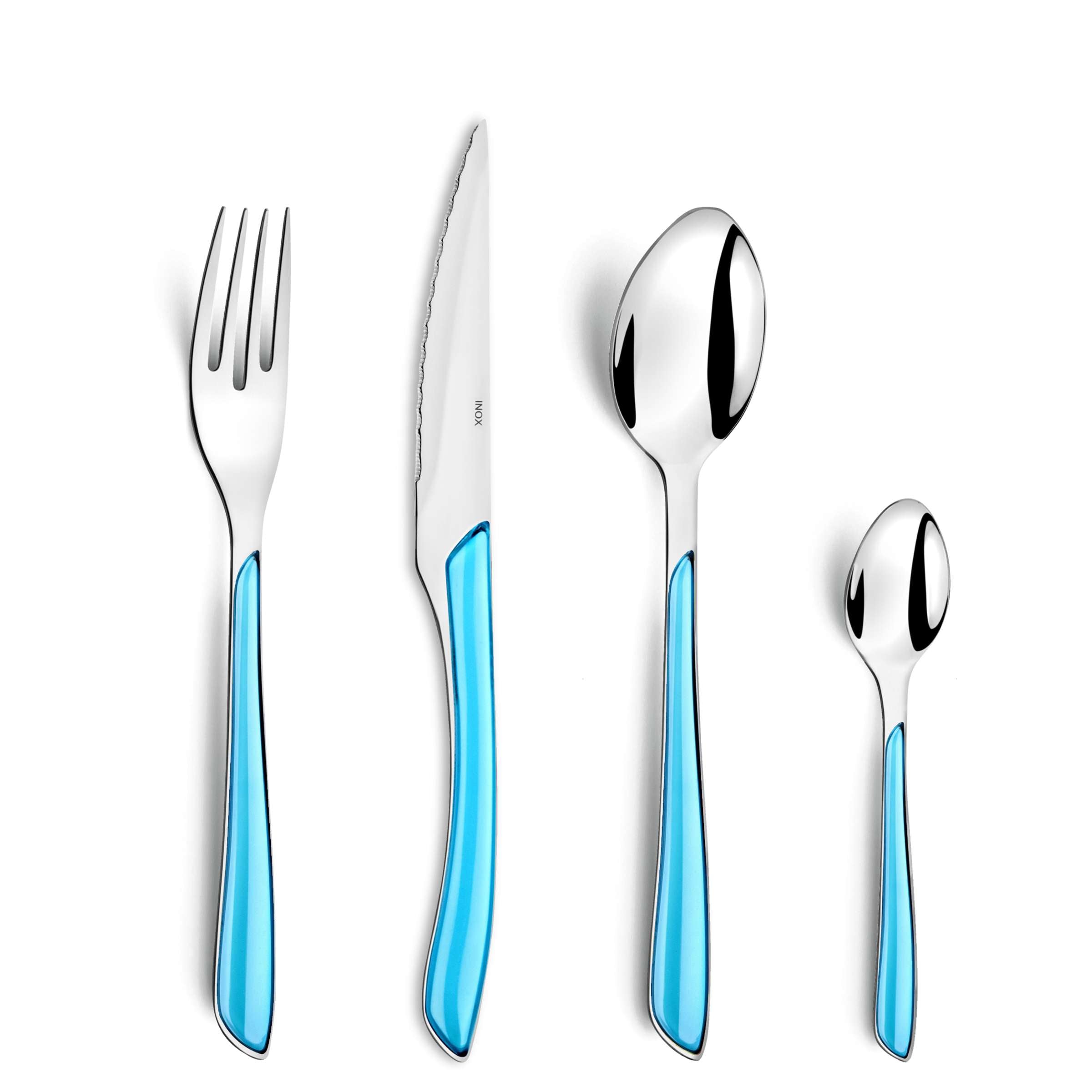 24-teiliges Amefa ECLAT Besteckset aus Edelstahl in türkis, inklusive Messer, Gabel, Löffel und Teelöffel, elegant und modernes Design
