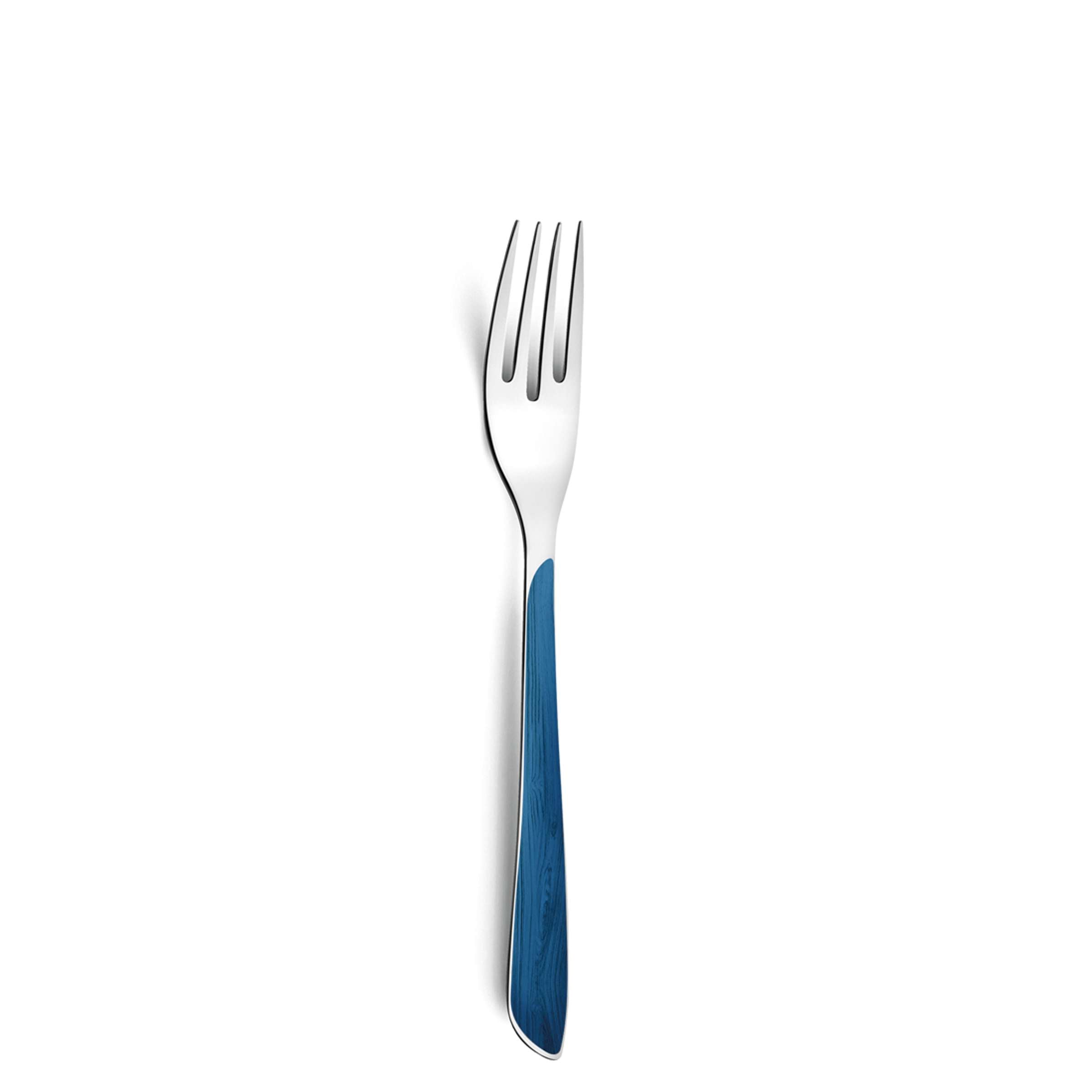 ECLAT NATURE Besteckset 24-teilig von Amefa, aus Edelstahl, mit blauen Griffen, auf weißem Hintergrund.