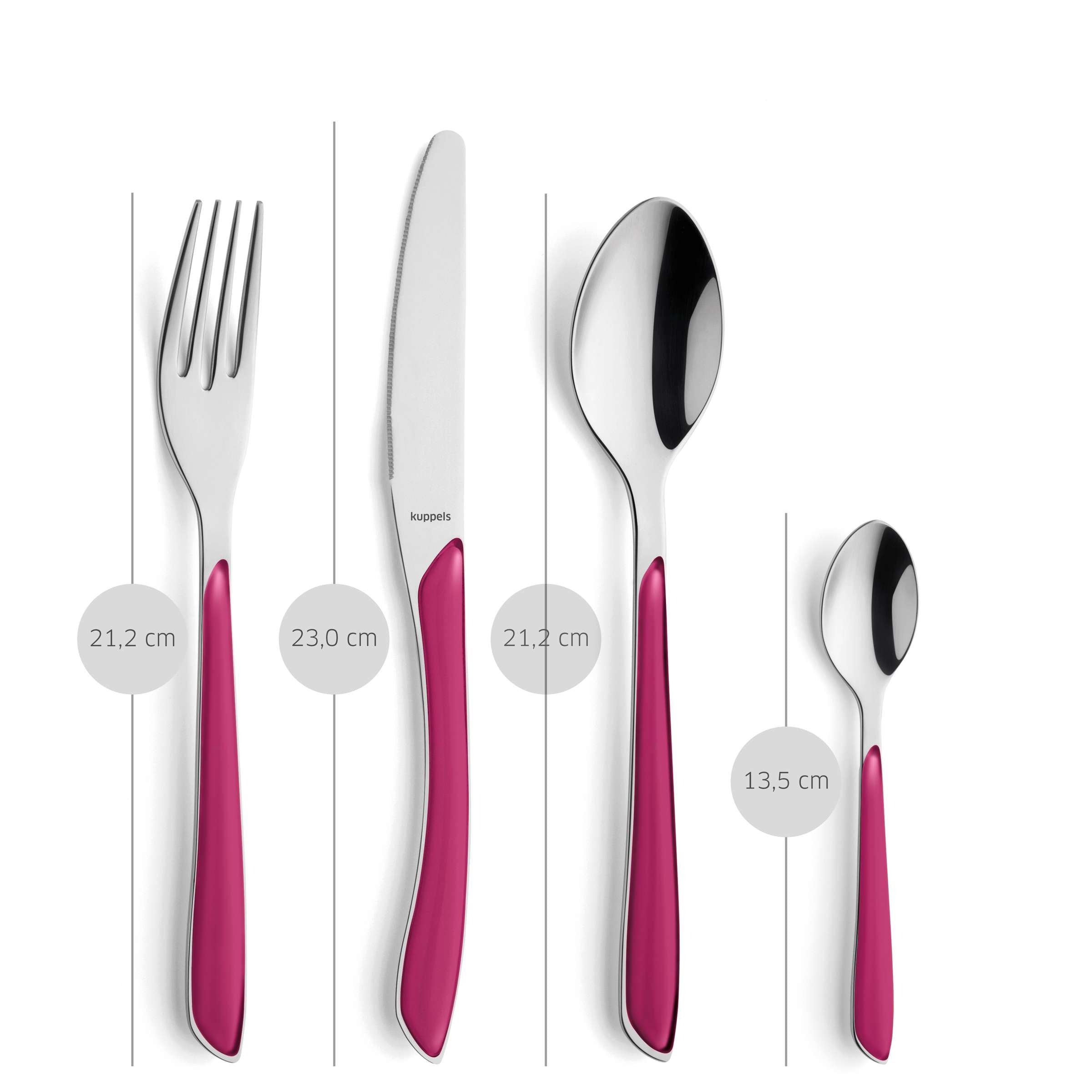 24-teiliges PRISMA Besteckset von Kuppels in mattiertem himbeerroten Design, besteht aus Messer, Gabel, Löffel und Teelöffel