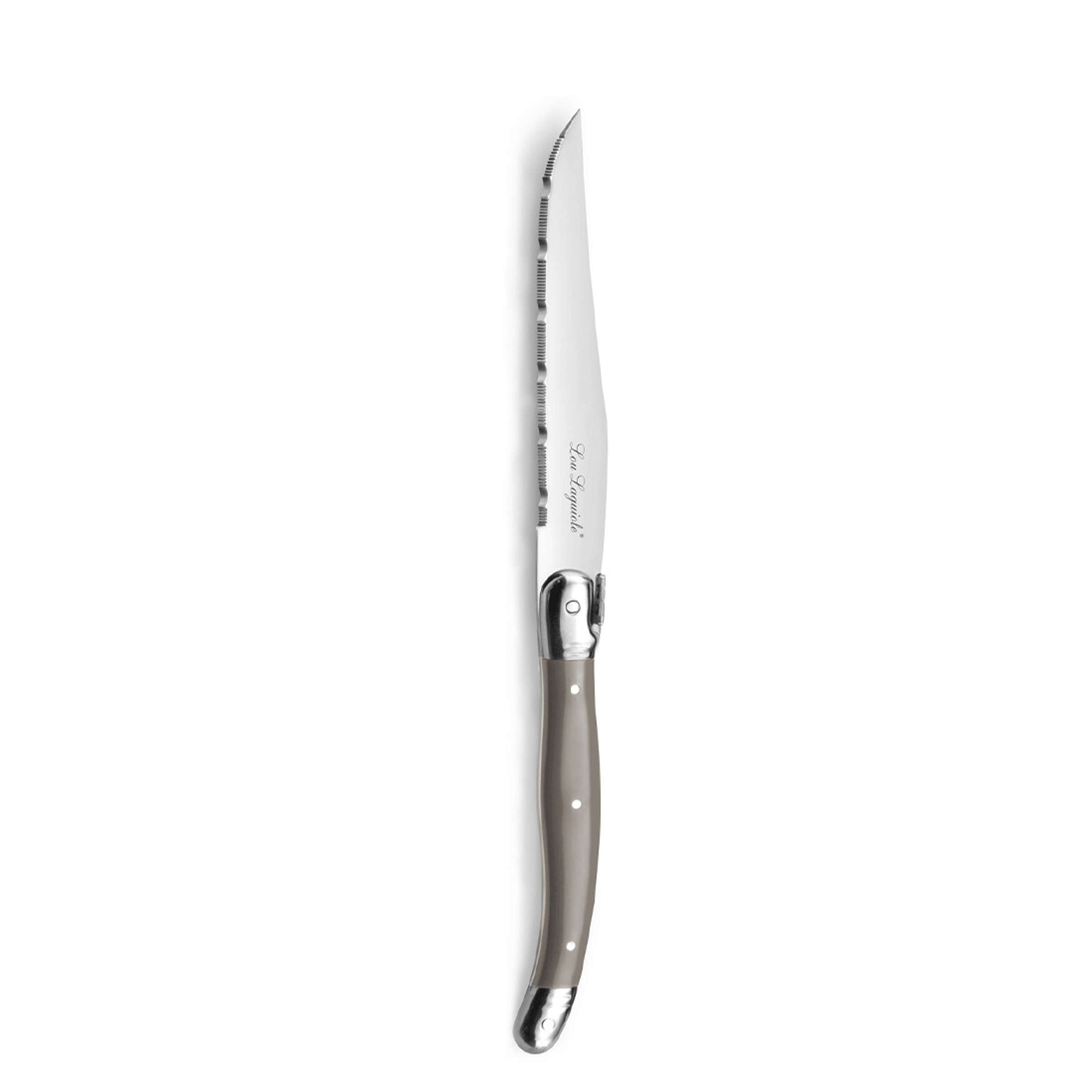 Tradition Besteckset 24-teilig von Lou Laguiole in Taupe, inklusive Messer, Gabeln, Löffel und Teelöffel, hochwertiges Edelstahl.
