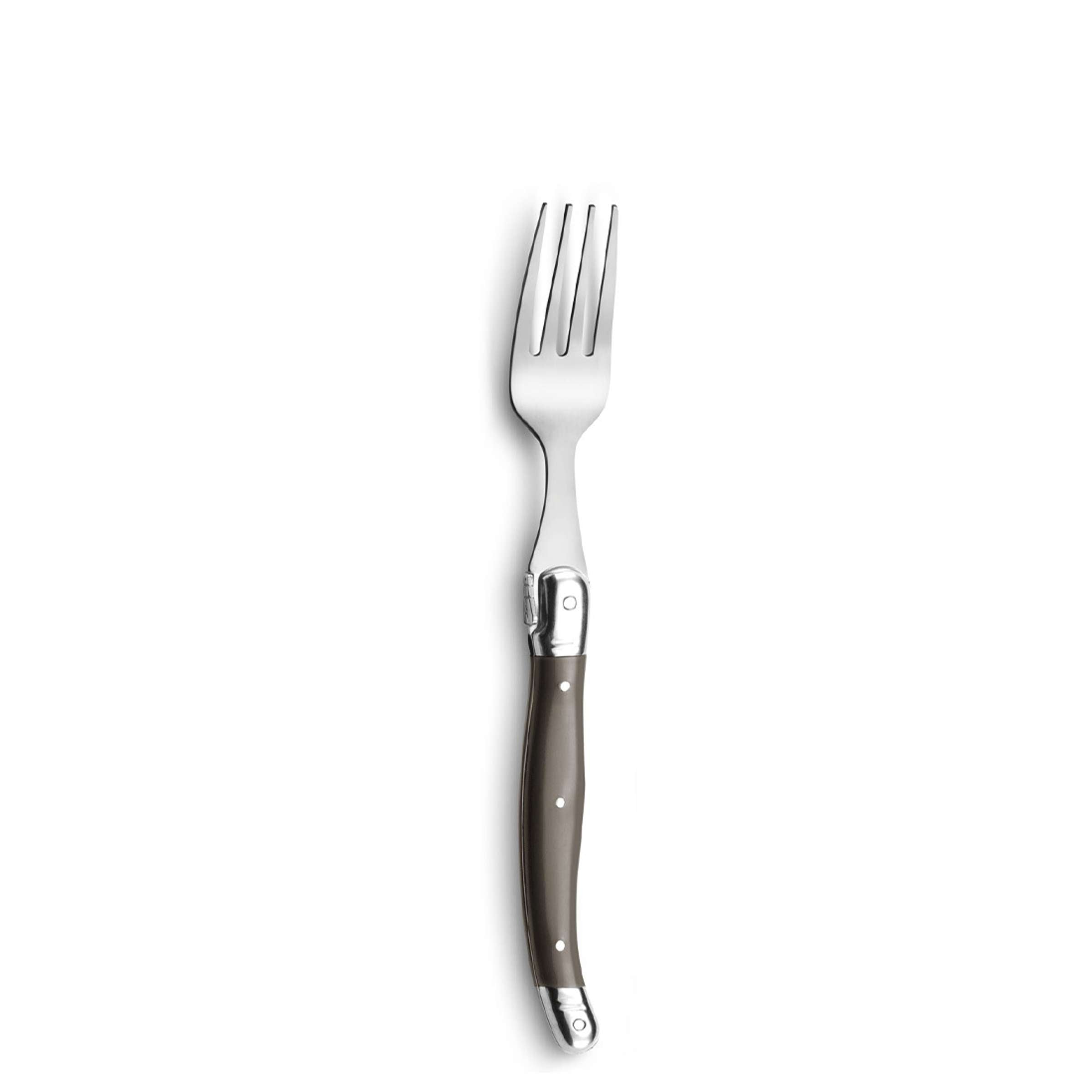 Tradition Besteckset 24-teilig von Lou Laguiole, Edelstahl mit Pfefferdesign, Messer, Gabeln, Löffel auf hellem Hintergrund