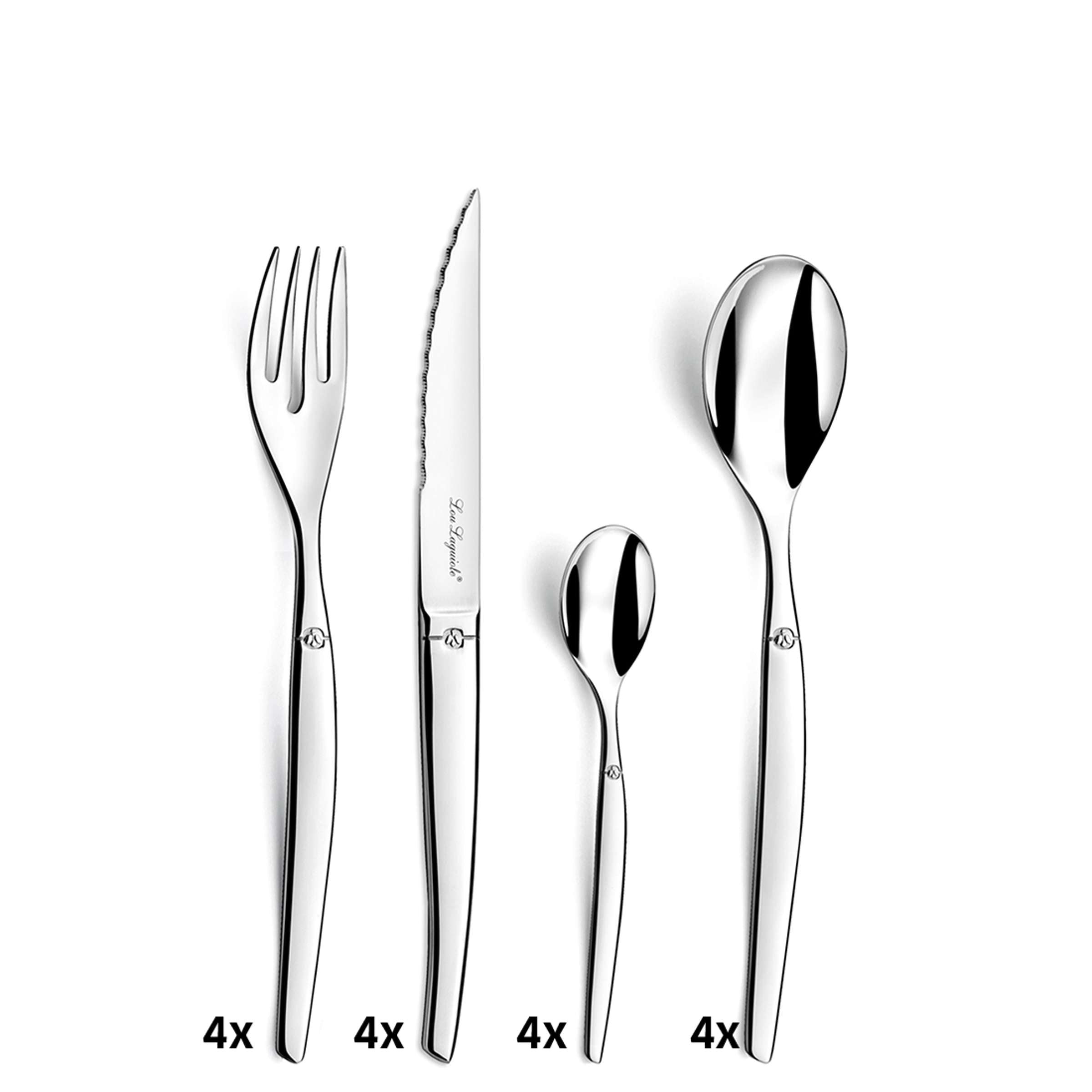 16-teiliges Lou Laguiole Besteckset, Messer, Gabeln, Löffel aus Edelstahl, elegantes Besteck für den Tisch