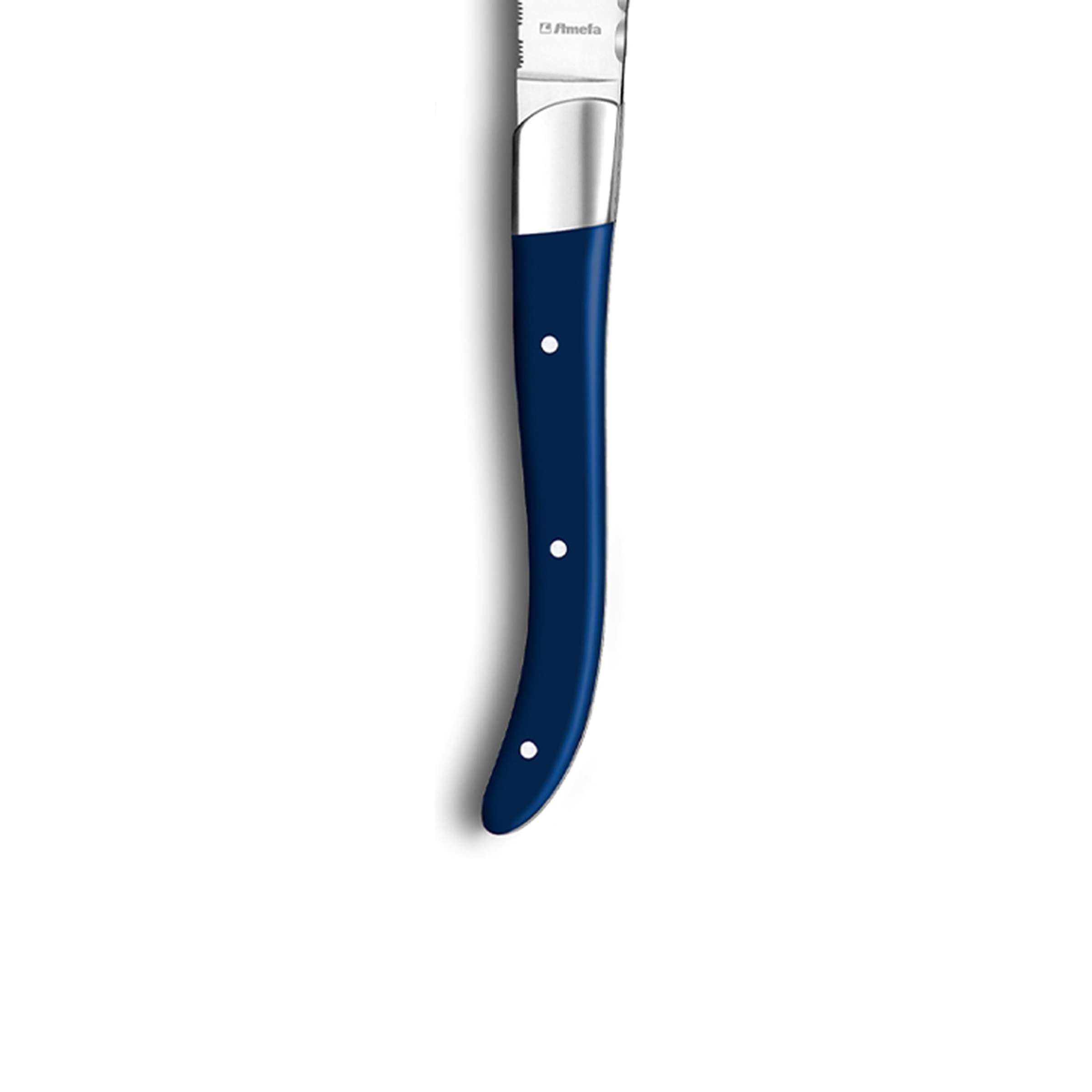 Amefa Royal Steak Messer Set, 6-teilig, blauer Griff, hochwertiges Besteck für Steak mit scharfen Klingen und edlem Design