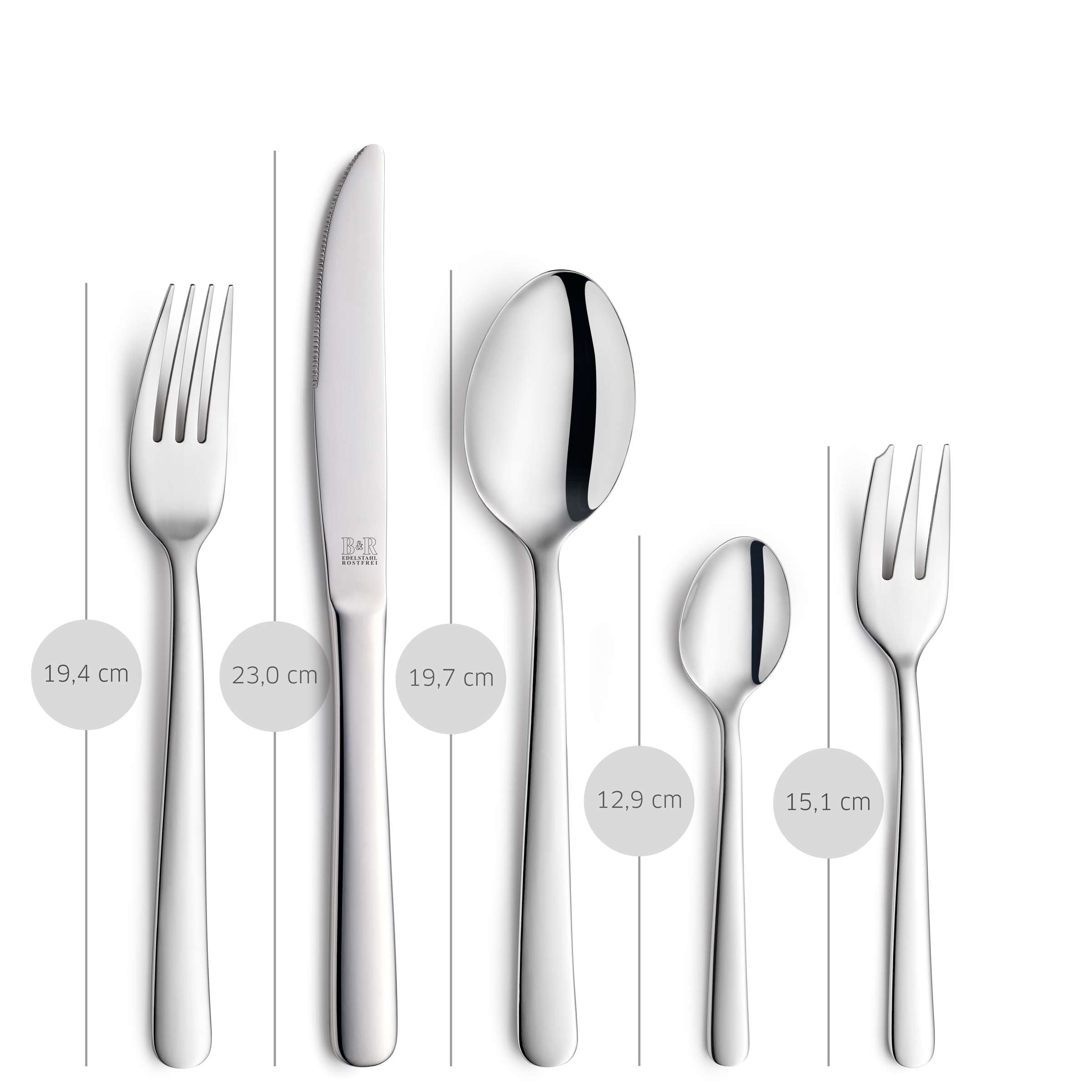 LUNA Besteckset 60-teilig von Beckmann & Rommerskirchen, Edelstahl, Messer, Gabeln, Löffel, elegant und vollständig im Set sichtbar