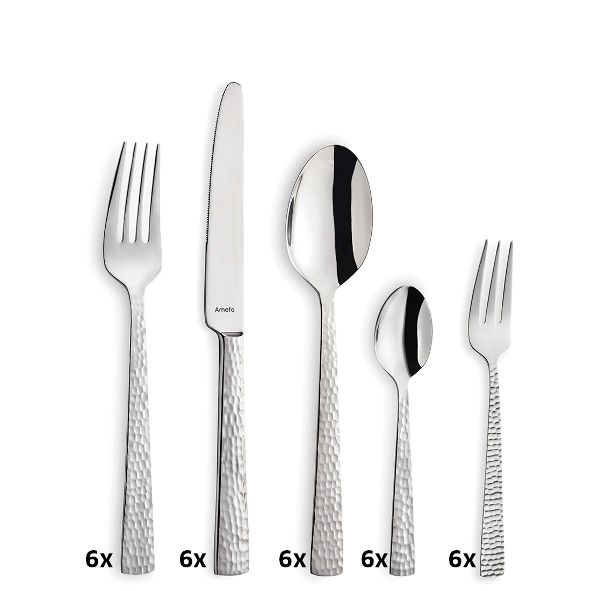 Amefa FELICITY Besteckset, 30-teilig, including Messer, Gabeln, Löffel, aus Edelstahl, elegant und modernes Design.