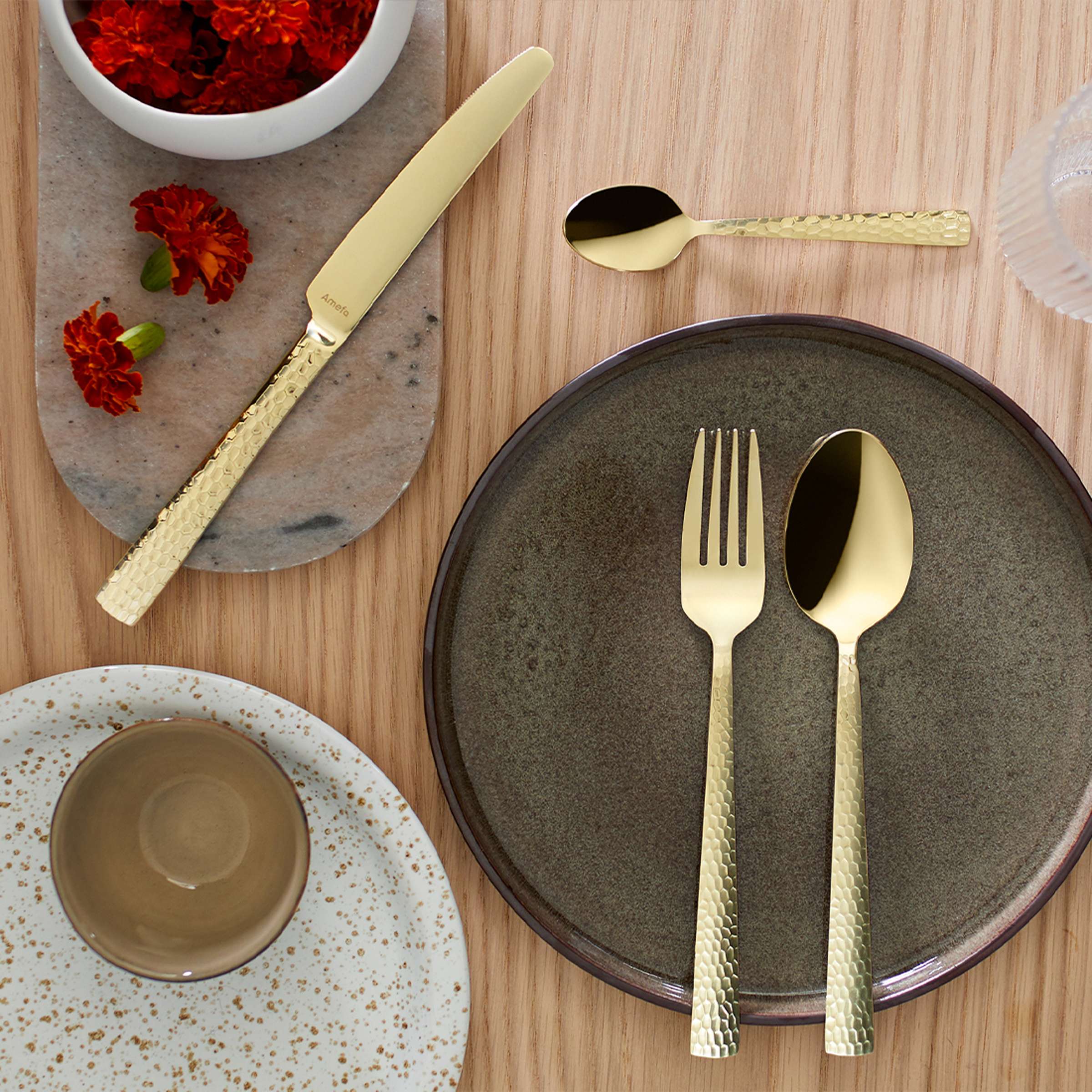 Amefa FELICITY Mocca- und Espressolöffel Set aus PVD-Champagner, 6-teilig, elegantes Besteck für Kaffeegetränke