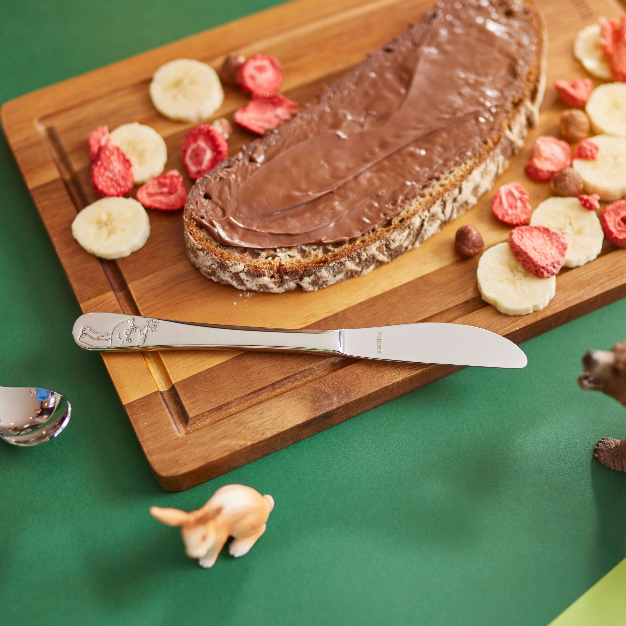 WALDFREUNDE Kinderbesteck Set, 4-teilig, Kuppels, Edelstahl mit bunten Tiermotiven für Kinder, Besteck für kleine Hände