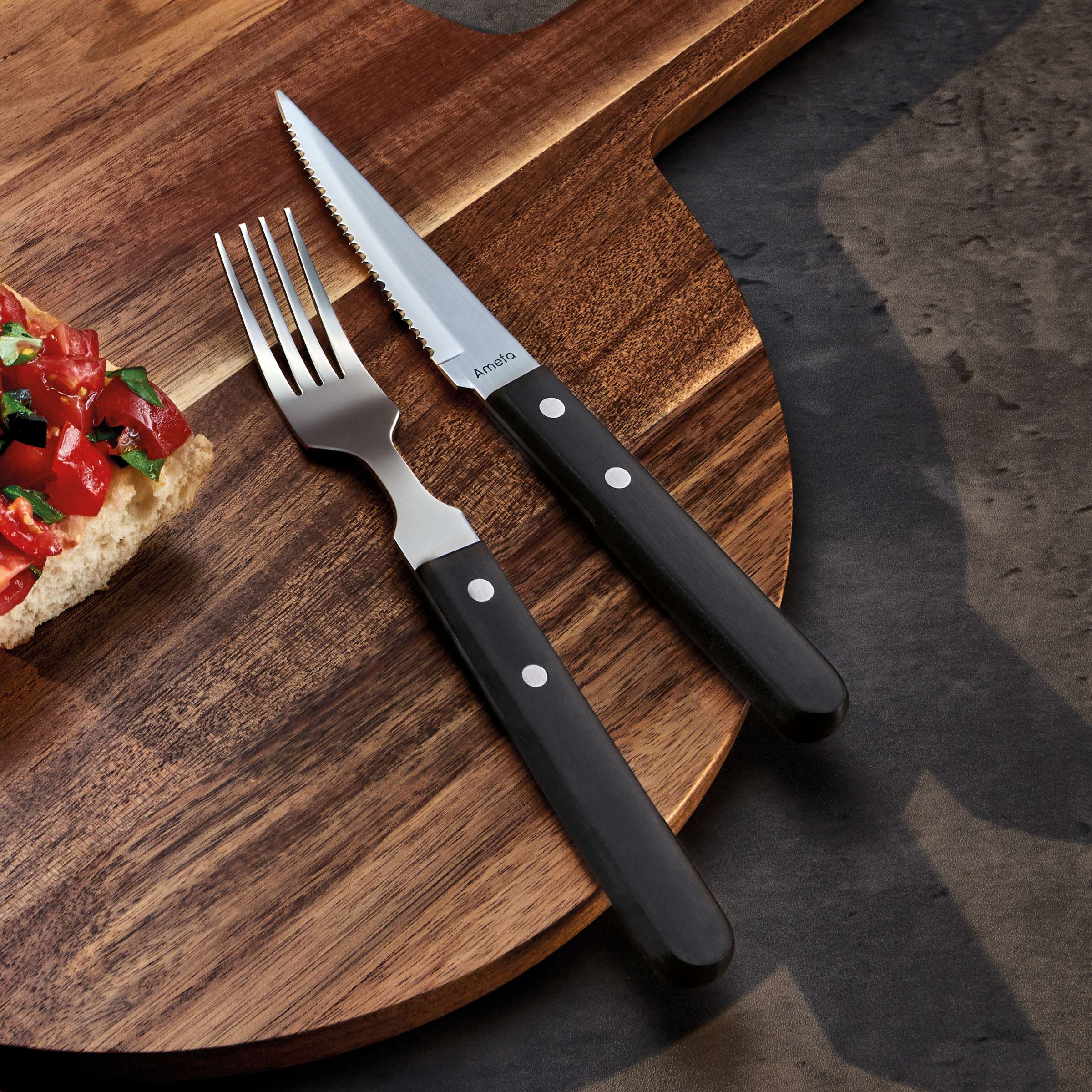 Amefa Pizza Steakgabel Set, 6-teilig, schwarze Besteckgabeln, elegantes Cutlery Set für Pizza und Steak, modernes Design