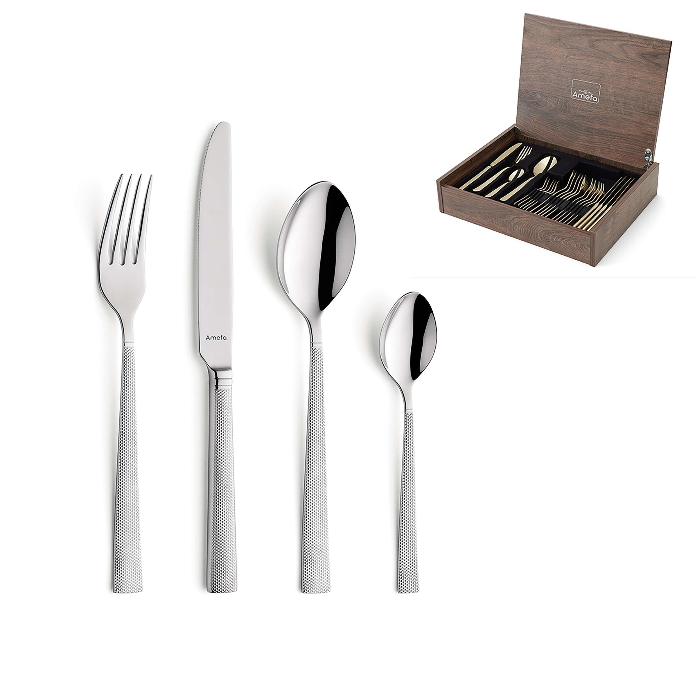 Amefa JEWEL Besteckset 24-teilig mit Messer, Gabel, Löffel und Teelöffel, elegantes Edelstahldesign, perfekt für den Esstisch