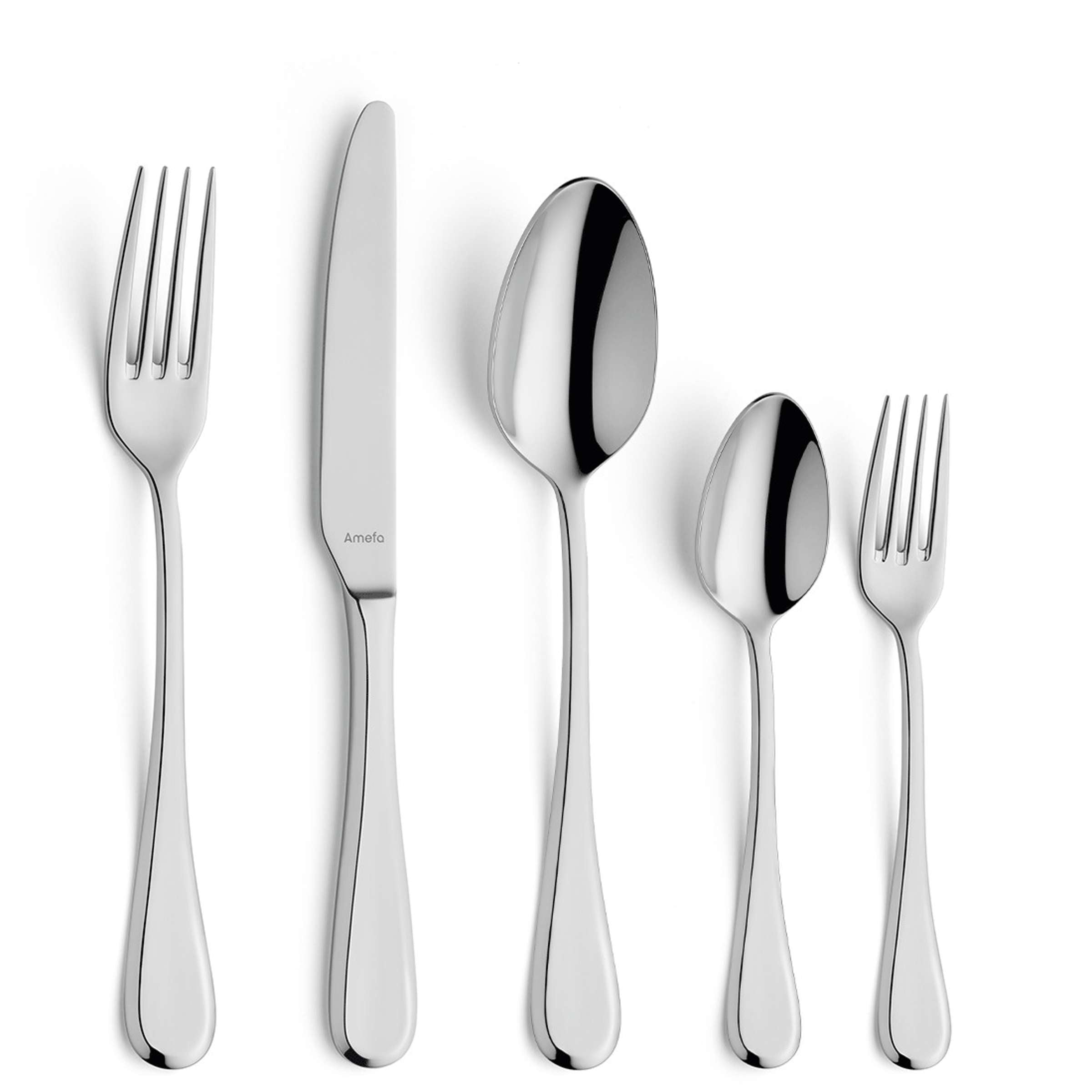 Amefa DRIFT Besteckset 30-teilig mit Messer, Gabel, Löffel aus Edelstahl auf hellem Hintergrund.