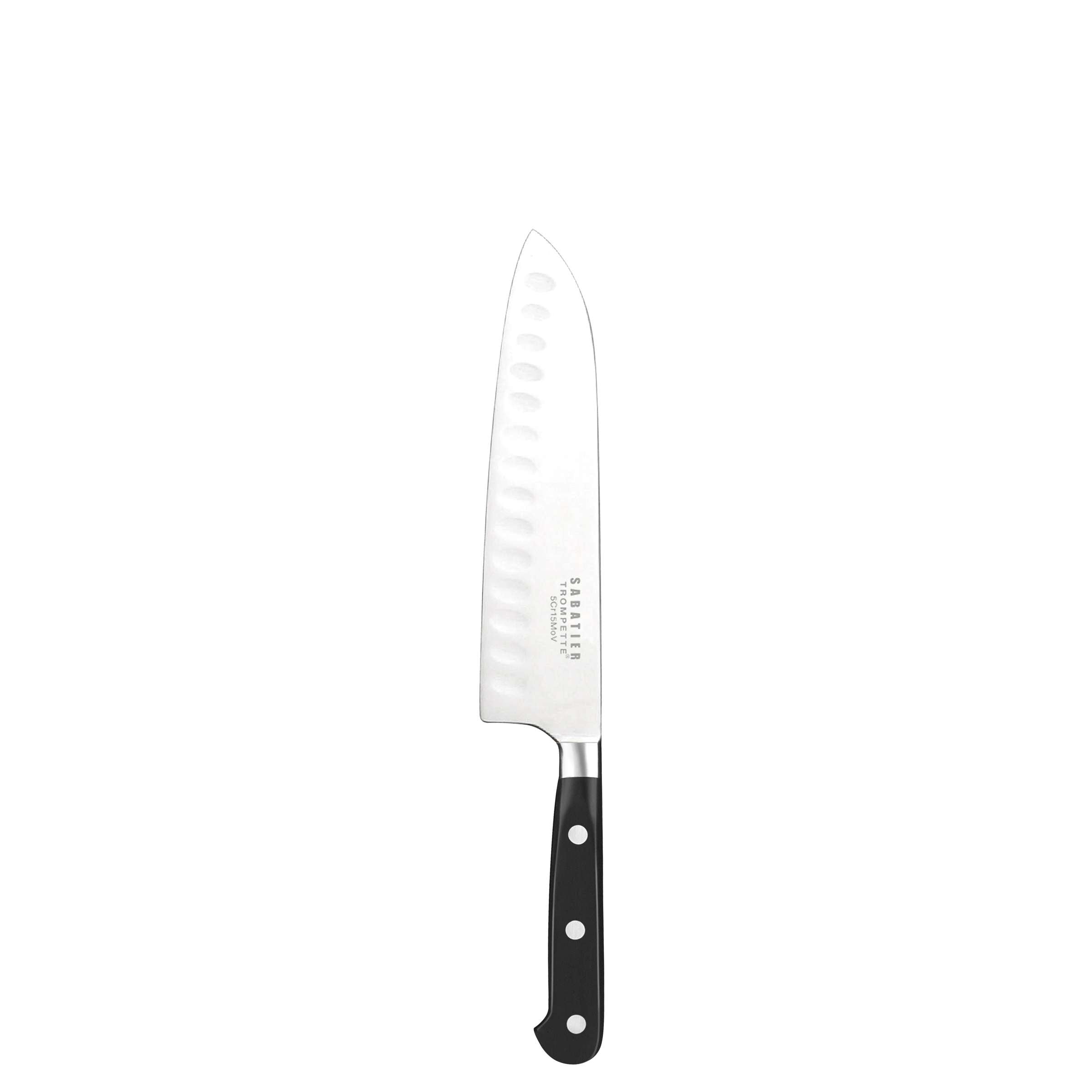 Sabatier Trompette Santokumesser Küchenmesser mit scharfer Klinge für präzises Schneiden, abgebildet auf weißem Hintergrund.
