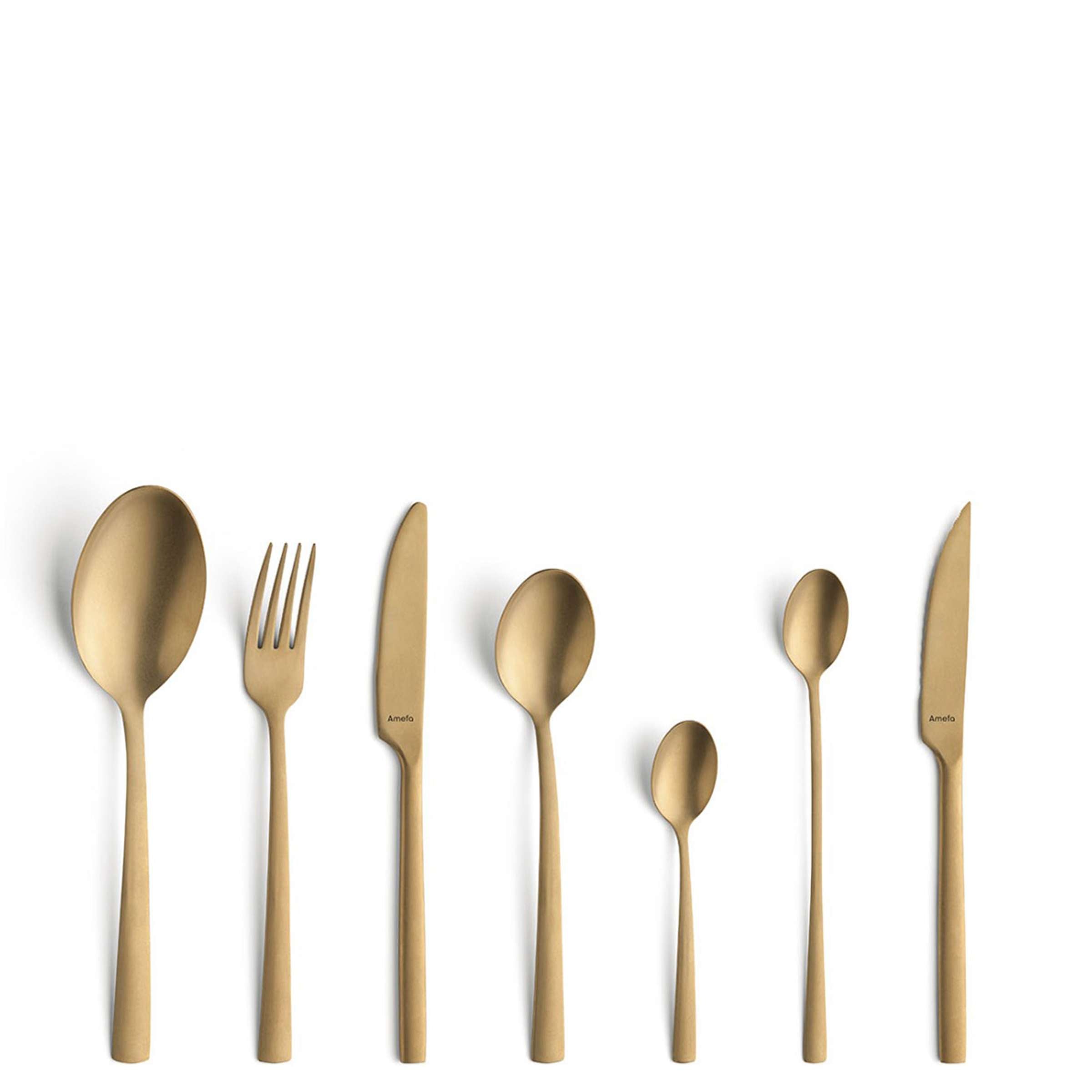 Amefa MANILLE Besteckset 42-teilig, mattiertes PVD-Gold, Besteck aus Edelstahl mit eleganten Griffen, perfekt für Mahlzeiten.