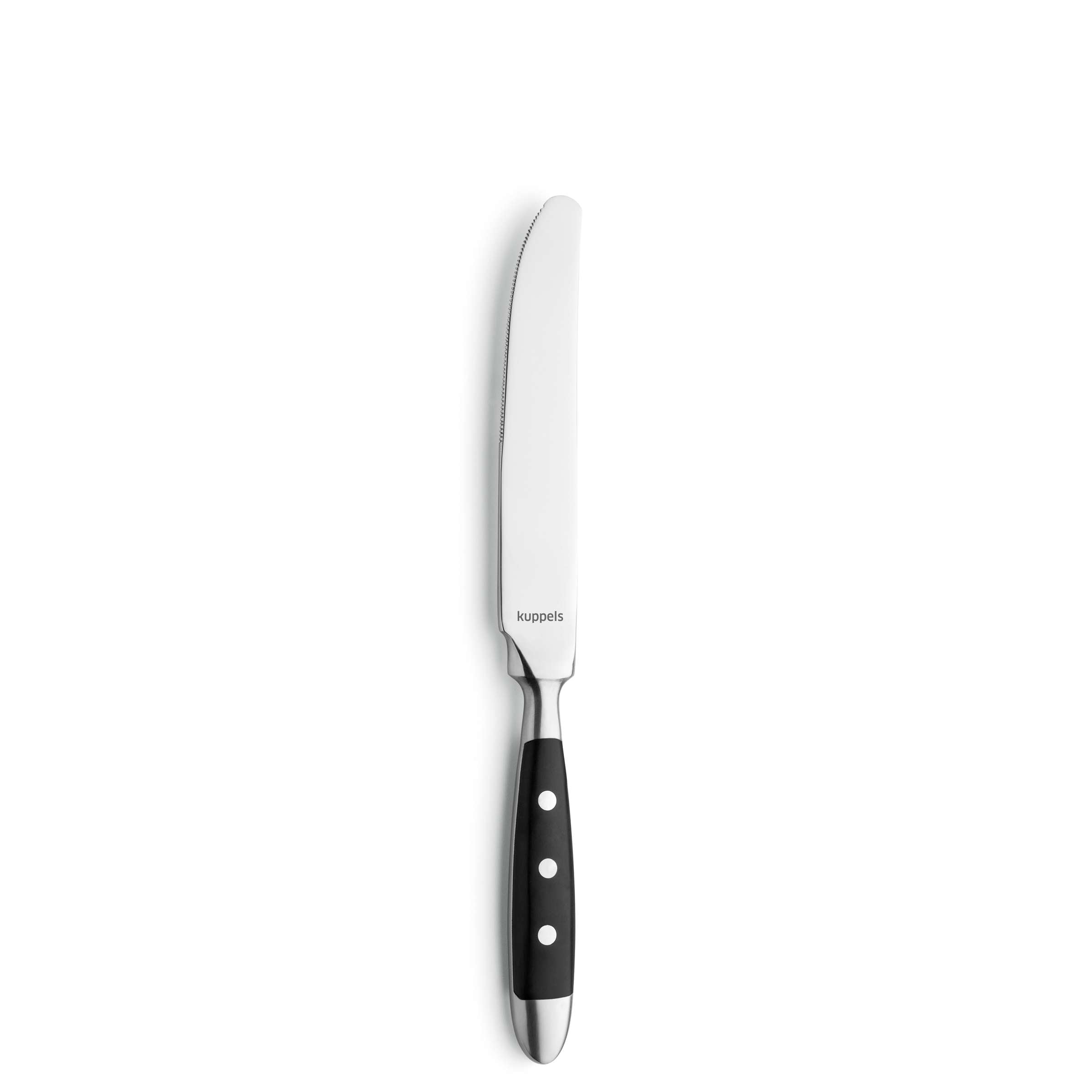 Schwarzfarbenes COUNTRY Besteckset 30-teilig von Kuppels mit Messer, Gabel, Löffel und Teelöffel auf weißem Hintergrund.