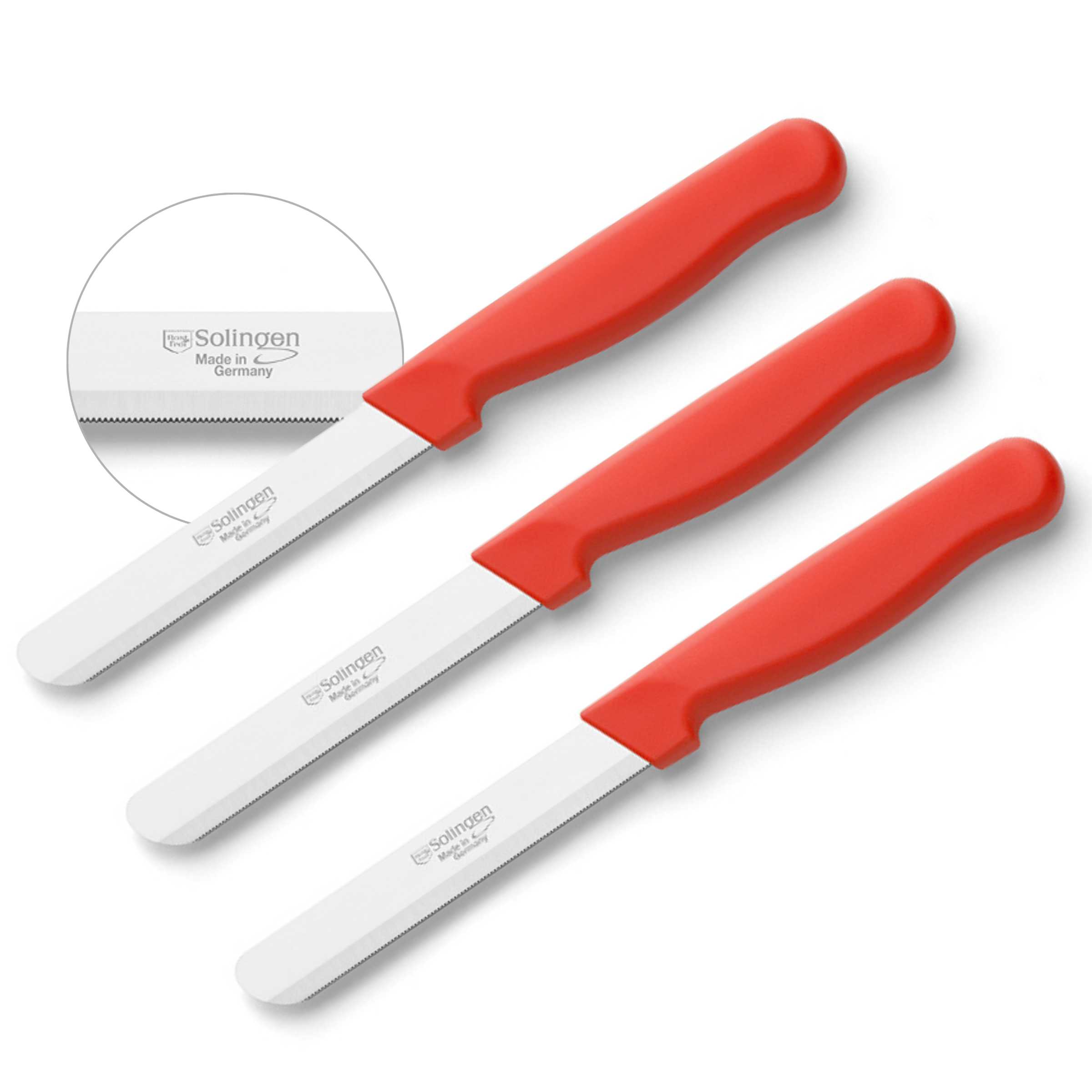 Drei Kuppels Allzweckmesser im Solingen Küchenmesser-Set, scharfe Klingen und ergonomische Griffe, ideal für vielseitige Küchenaufgaben
