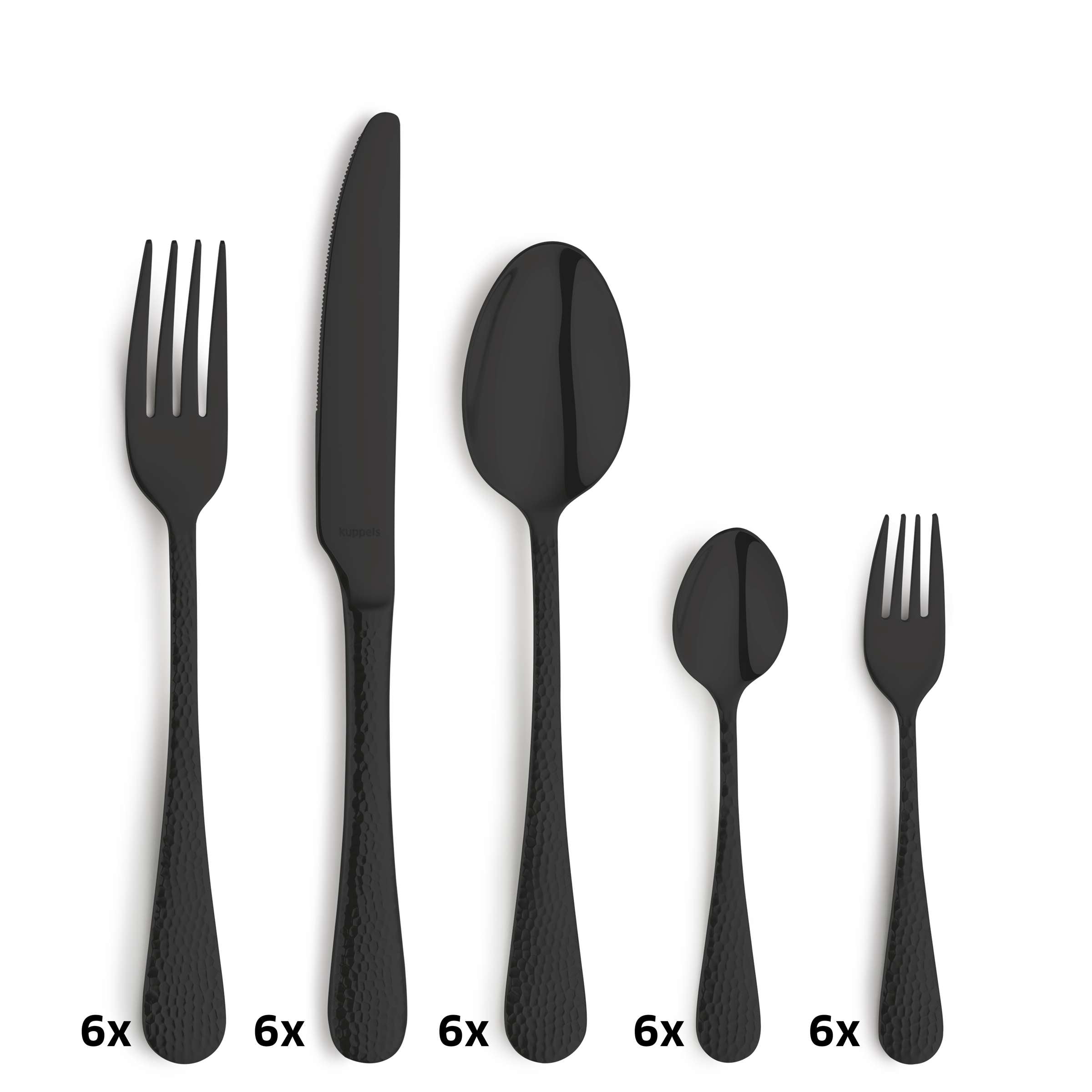 Schwarz lackiertes CRYSTAL Besteckset 30-teilig von Kuppels Home, including Messer, Gabeln, Löffel, aus hochwertigem Material