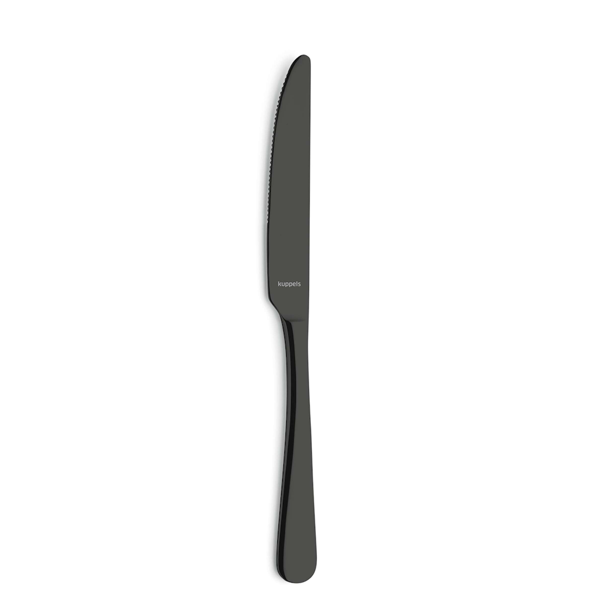 Schwarzes 30-teiliges Besteckset von Kuppels Home, inklusive Messer, Gabel, Löffel, aus PVD-beschichtetem Edelstahl.