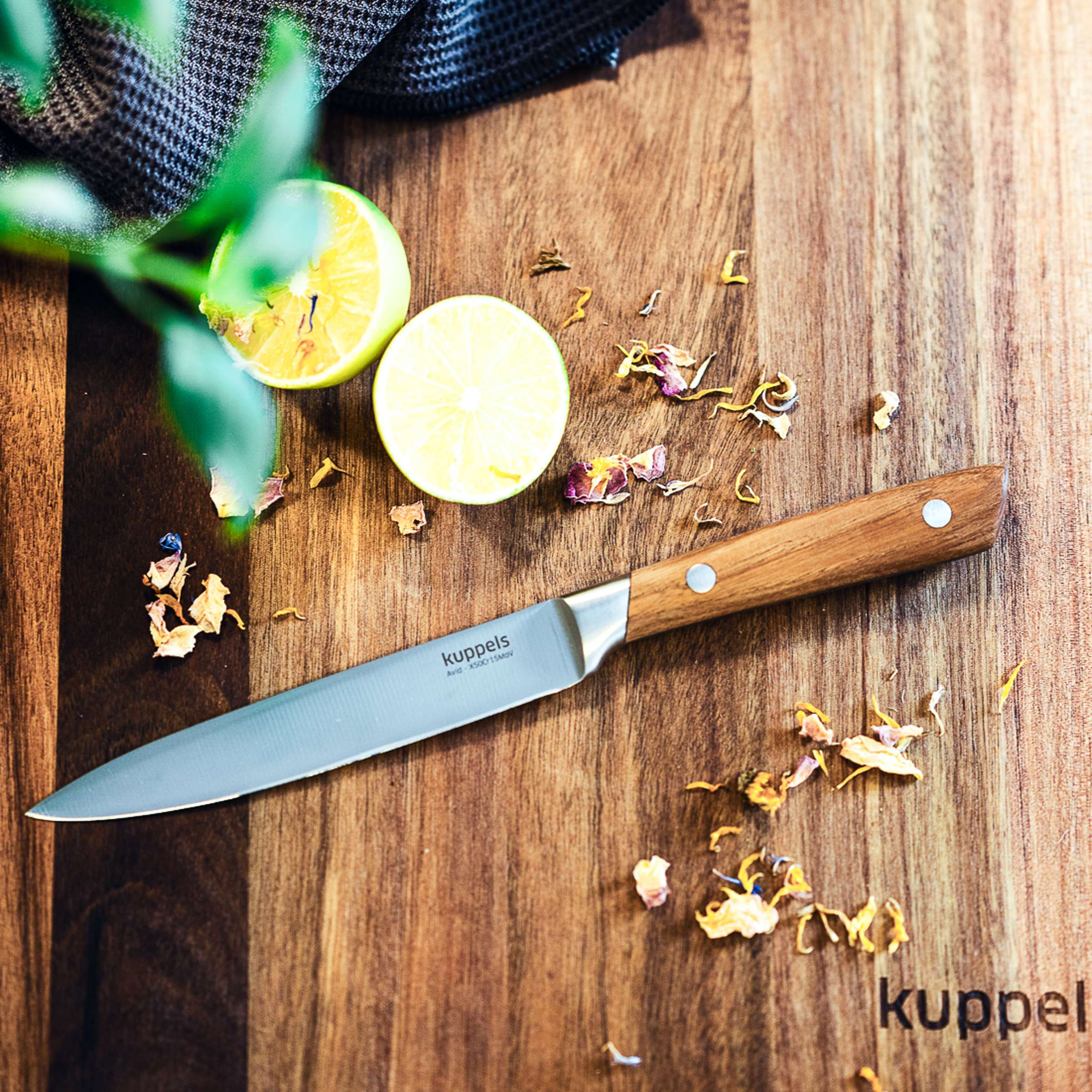 Vielseitiges Kuppels AVID Allzweckmesser Küchenmesser mit ergonomischem Griff auf dunklem Hintergrund.