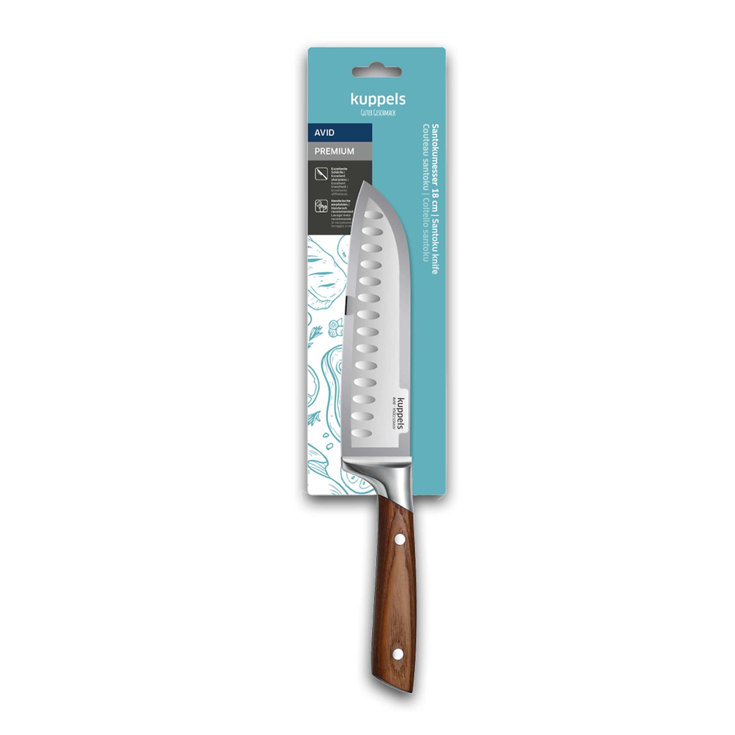 Kuppels AVID Santokumesser in Verpackung, Küchenmesser mit scharfer Klinge für präzises Schneiden in der Küche
