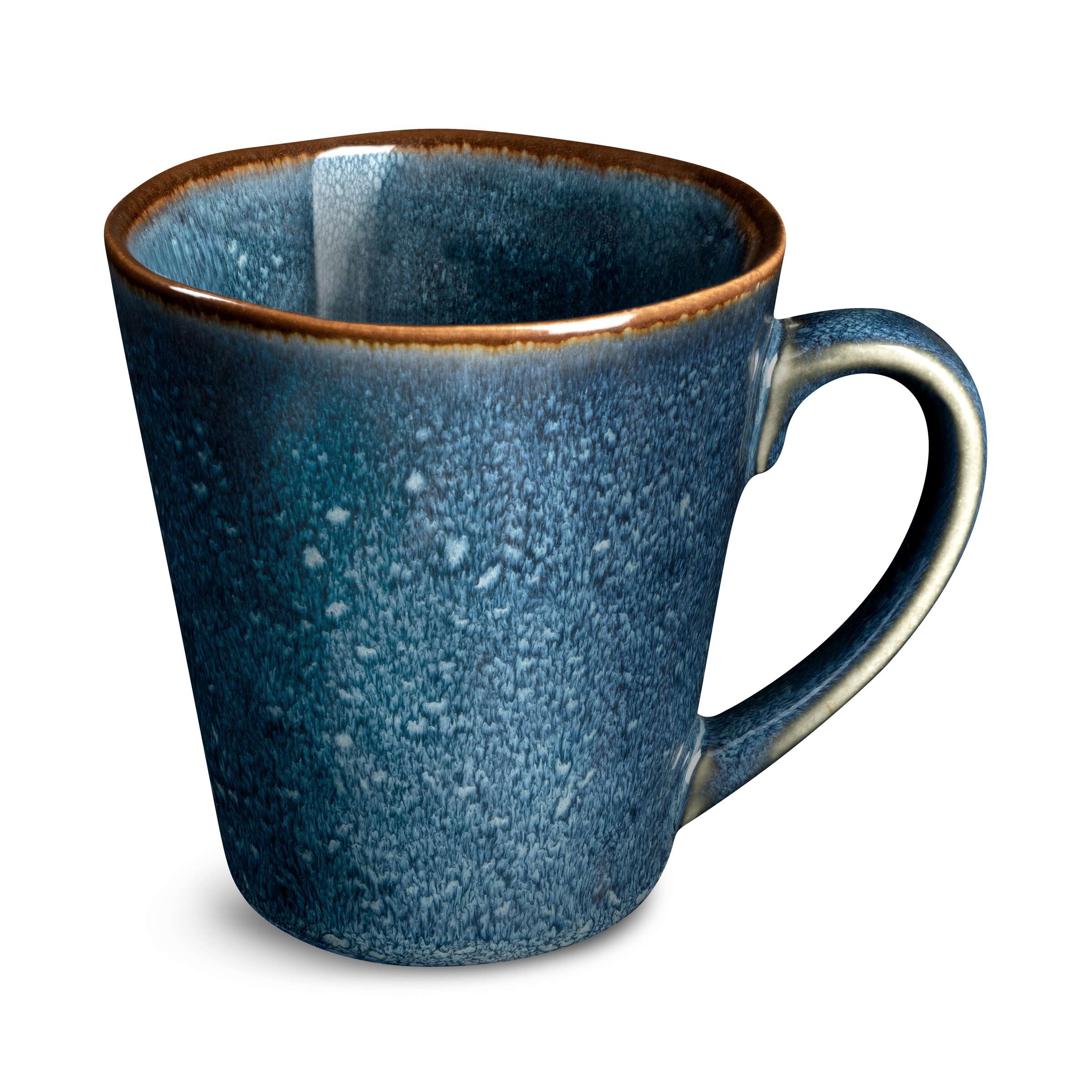 Blaue und braune VERTIGO DENIM Becher aus Tischgeschirr von Médard de Noblat, detailreiche Keramik mit Muster.