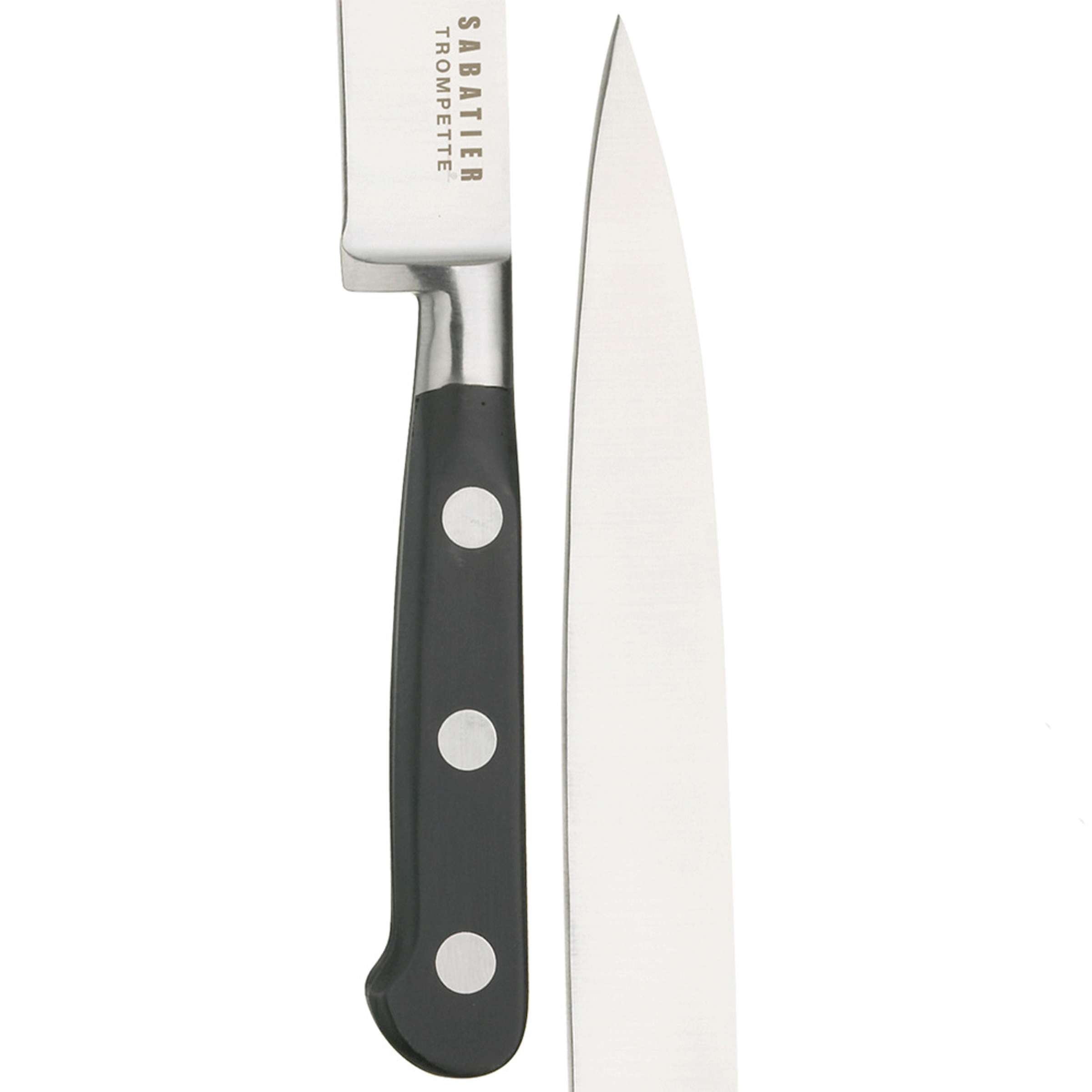 Schlankes Tranchiermesser von Richardson Sheffield, SABATIER TROMPETTE Küchenmesser, mit glänzender Klinge und ergonomischem Griff.