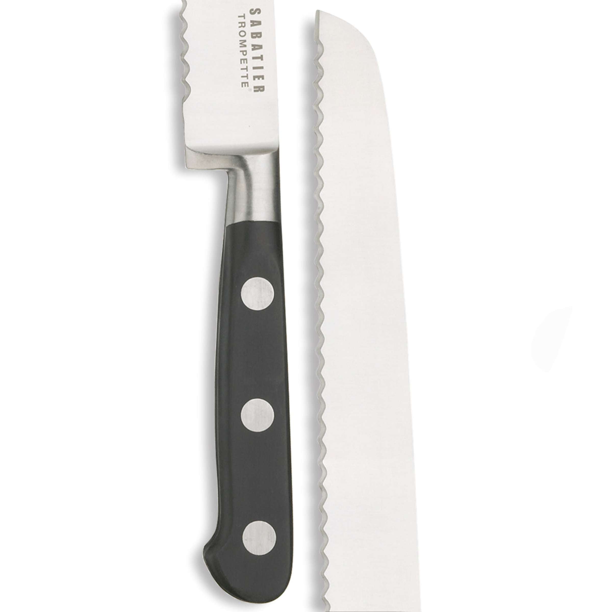 Sabatier Trompetten Brotmesser von Richardson Sheffield, scharfes Küchenmesser mit Zacken für Brot und Brötchen, Nahaufnahme