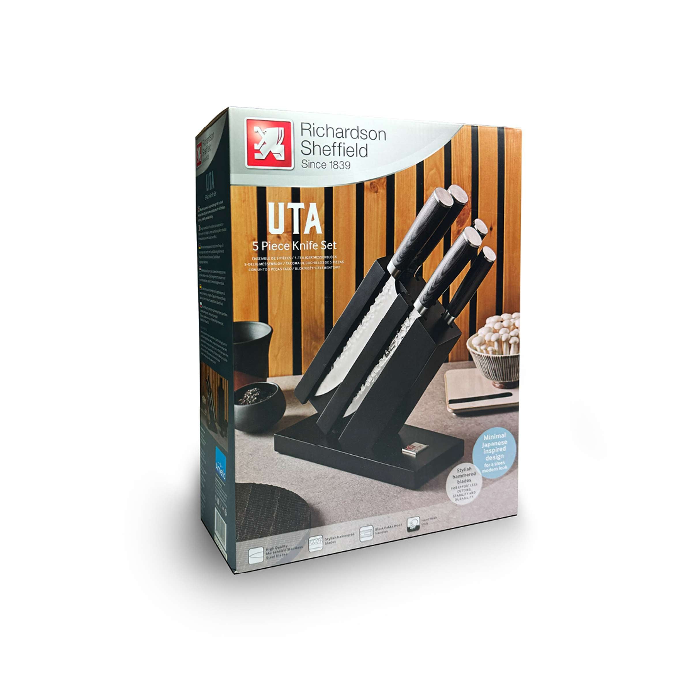 Richardson Sheffield UTA Messerblock 5-teilig im Verpackung, langlebiges Messer-Set für die Küche.