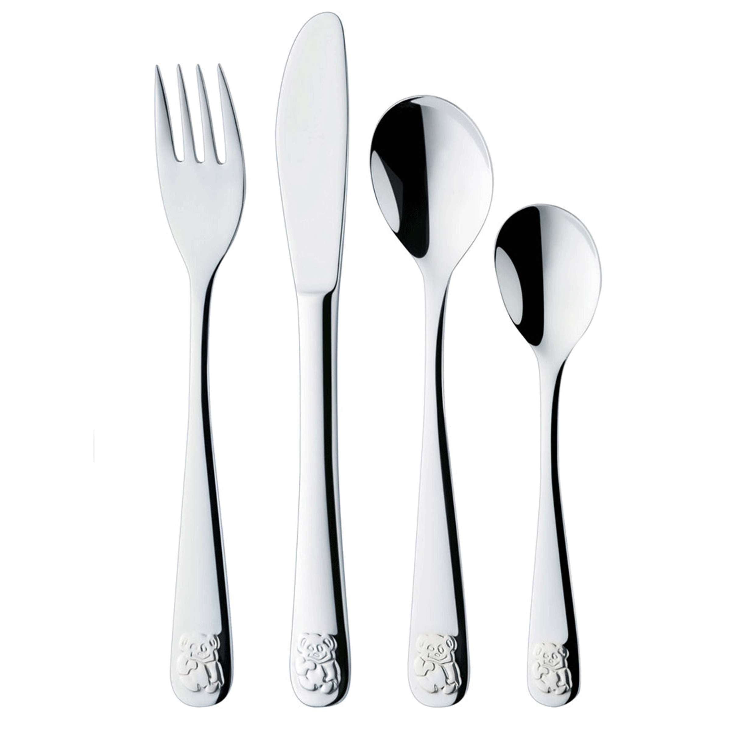 Kinderbesteck-Set von Paul Wirths, 4-teilig, inklusive Löffel, Gabel, Messer und Teelöffel, kindgerechtes Design