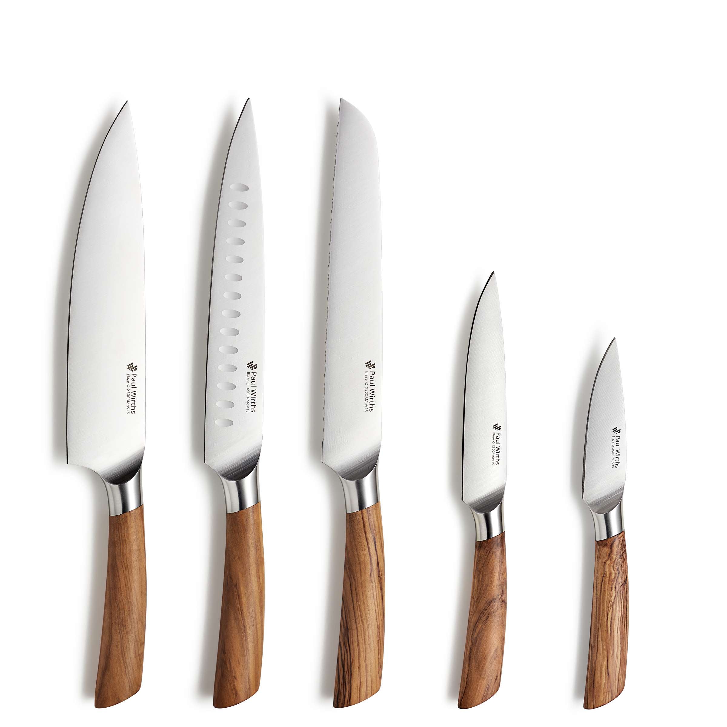 BLAZE Messerblock 5-teilig von Paul Wirths, eleganter Messerblock aus Holz mit fünf Küchenmessern, in modernem Design.