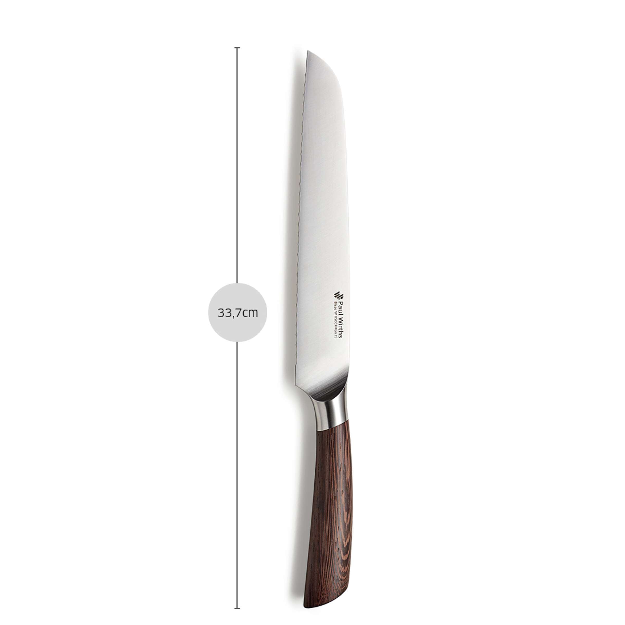 Scharfes Paul Wirths BLAZE Brotmesser aus Edelstahl mit ergonomischem Griff, ideal zum Schneiden von Brot.