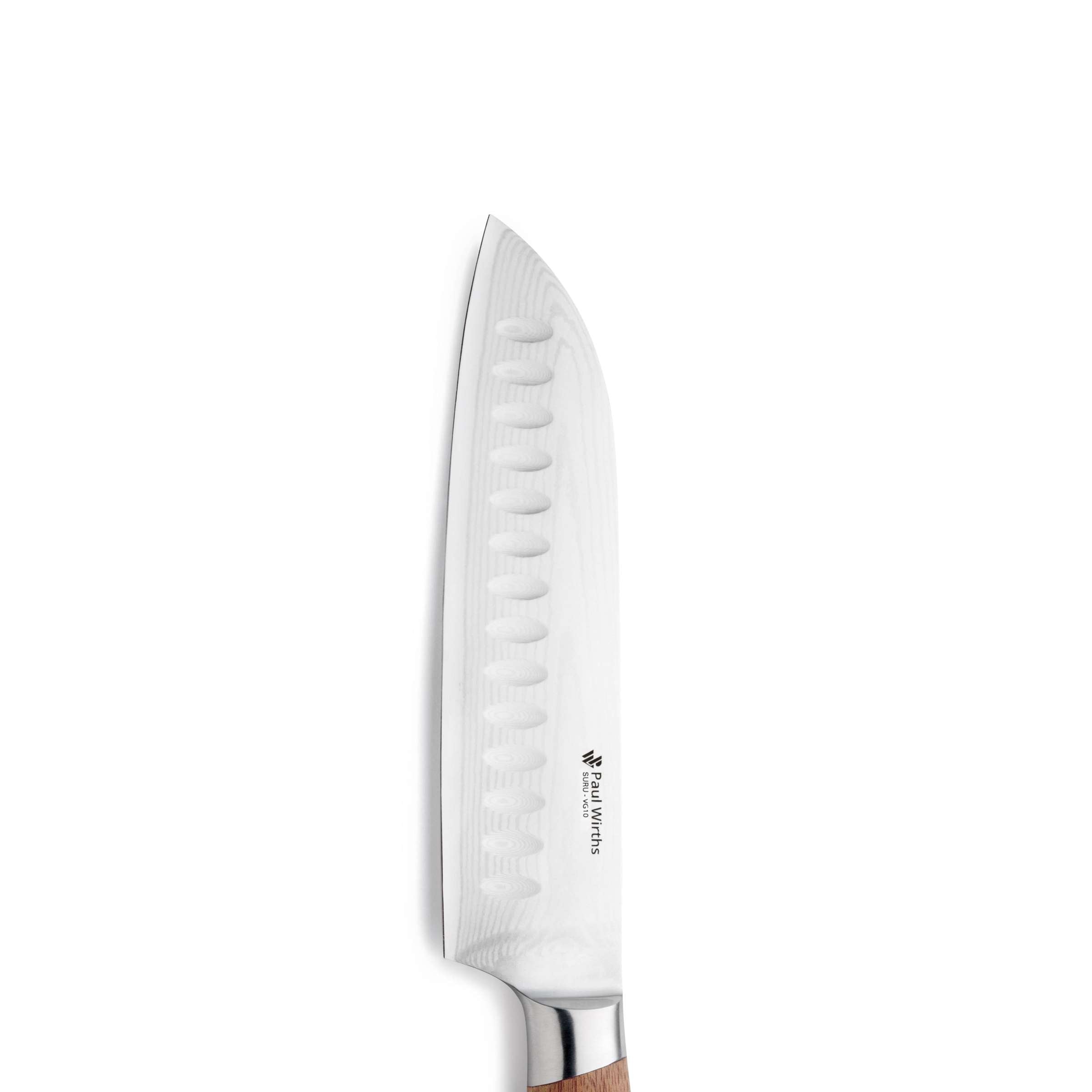 SURU Santokumesser von Paul Wirths, scharfes Küchenmesser aus hochwertigem Stahl mit Holzgriff, für präzises Schneiden.