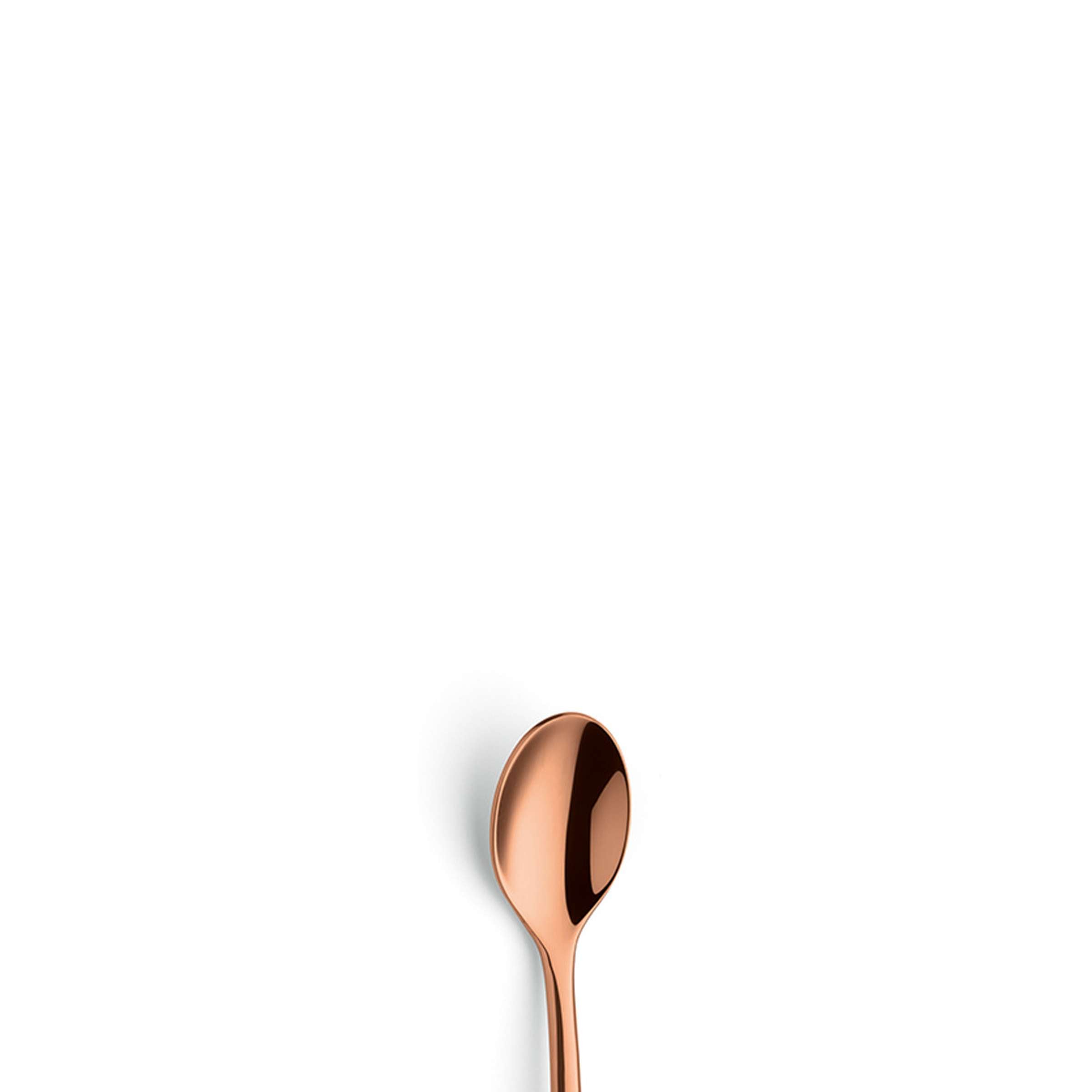 Paul Wirths SWING Kaffeelöffel aus PVD Kupfer, elegantes Einzelstück mit modernem Design, detailreiche Sicht auf den Löffel