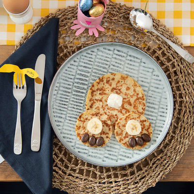 Mattiertes TEDDY Kinderbesteck-Set von Amefa, 3-teilig, mit kindgerechtem Design und weichen Griffen