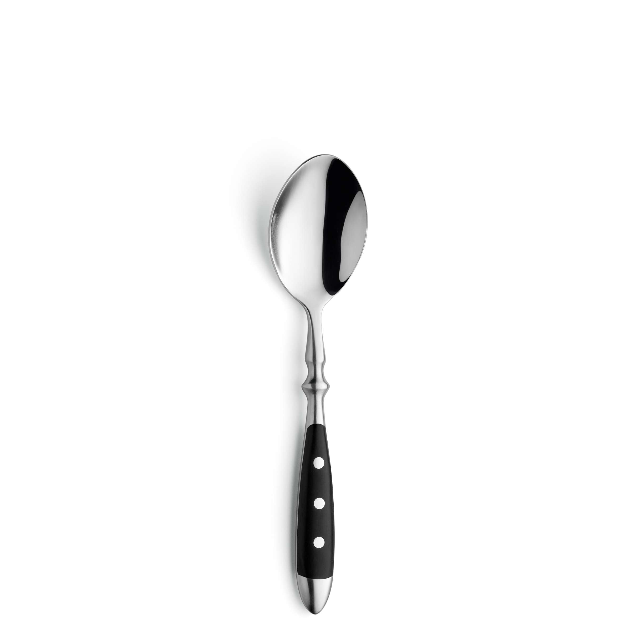 Schwarzfarbenes 30-teiliges COUNTRY Besteckset von Kuppels mit Messer, Gabeln, Löffeln und Küchenhelfern auf weißem Hintergrund