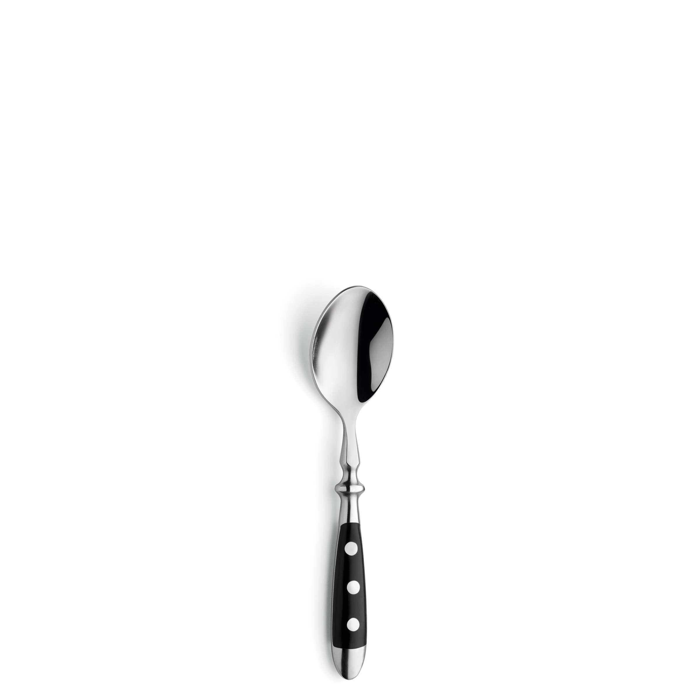 Schwarzfarbenes COUNTRY Besteckset 30-teilig von Kuppels mit Messer, Gabel, Löffel und Teelöffel auf weißem Hintergrund