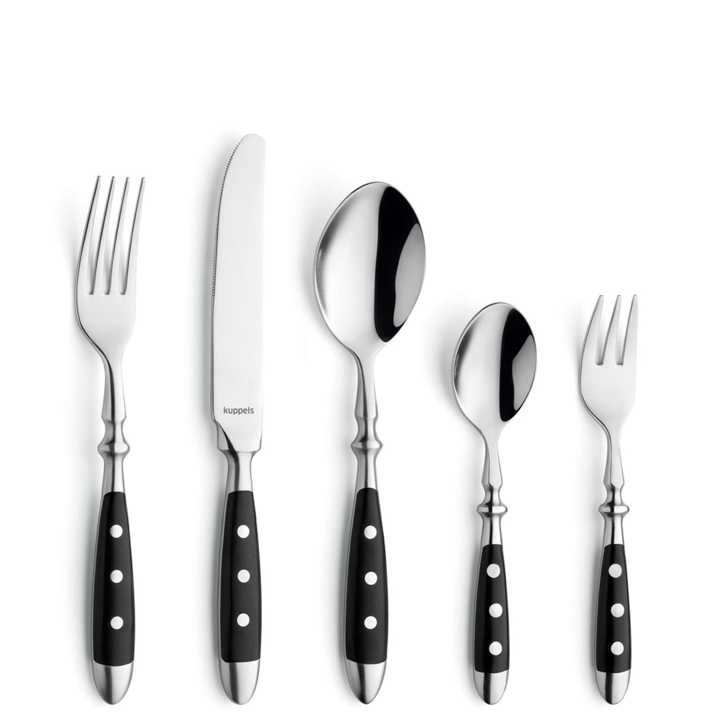 Schwarzfarbenes 30-teiliges COUNTRY Besteckset von Kuppels mit Messer, Gabel, Löffel und Teelöffel, elegant für den Tisch.