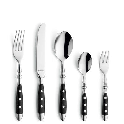 Schwarzfarbenes 30-teiliges COUNTRY Besteckset von Kuppels mit Messer, Gabel, Löffel und Teelöffel, elegant für den Tisch.