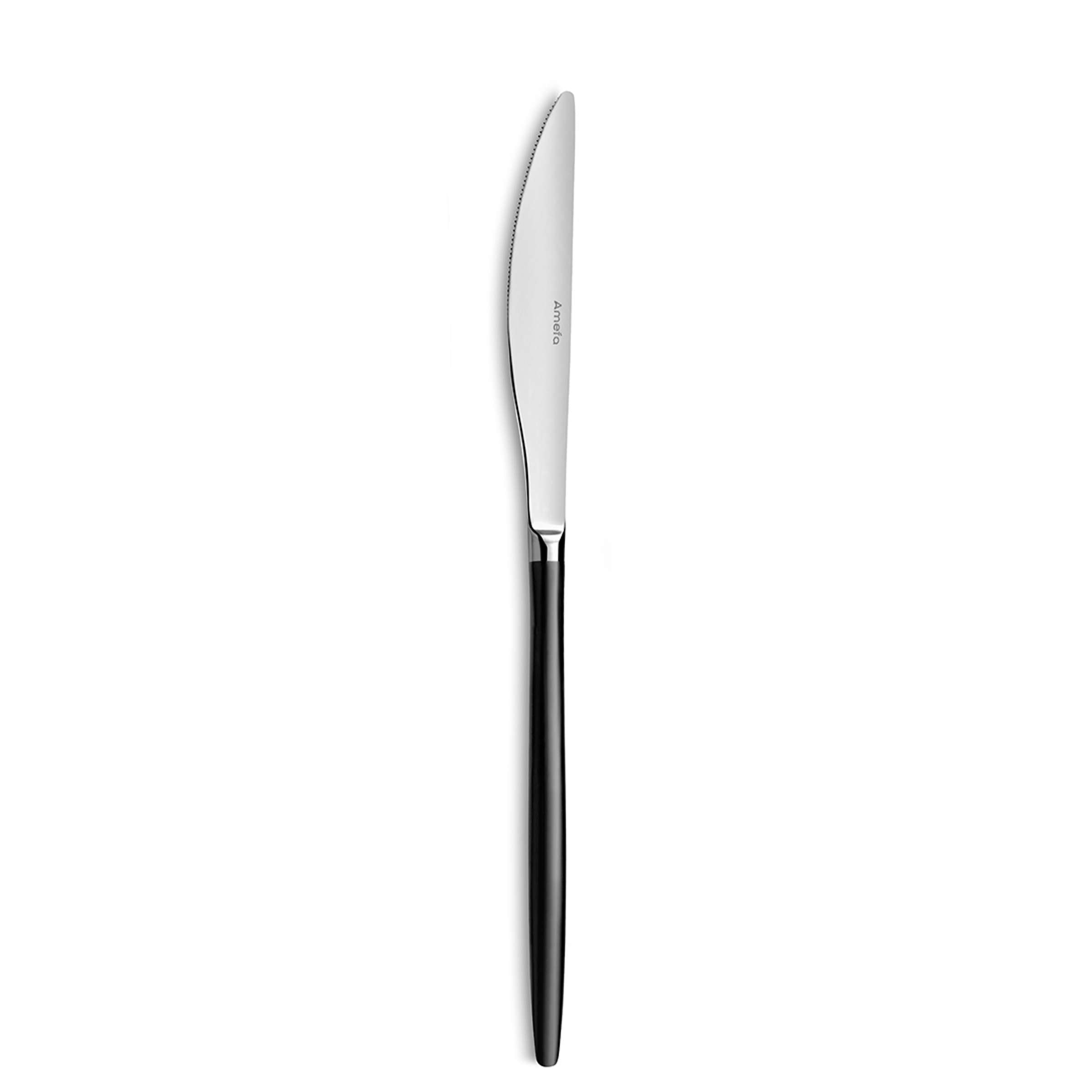 Amefa SOPRANO Besteckset 24-teilig in PVD-schwarz, mit Messer, Gabel, Löffel und weiteren Besteckteilen auf einem Tisch.