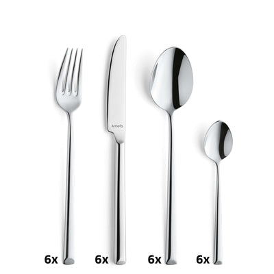 Amefa METROPOLE Besteckset, 24-teilig, elegantes Messer, Gabel, Löffel aus Edelstahl, perfekt für den Tisch.