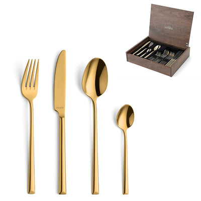 Amefa METROPOLE Besteckset 24-teilig mit PVD-Goldbeschichtung, Messer, Gabeln, Löffel aus Edelstahl, elegantes Besteck für den Tisch