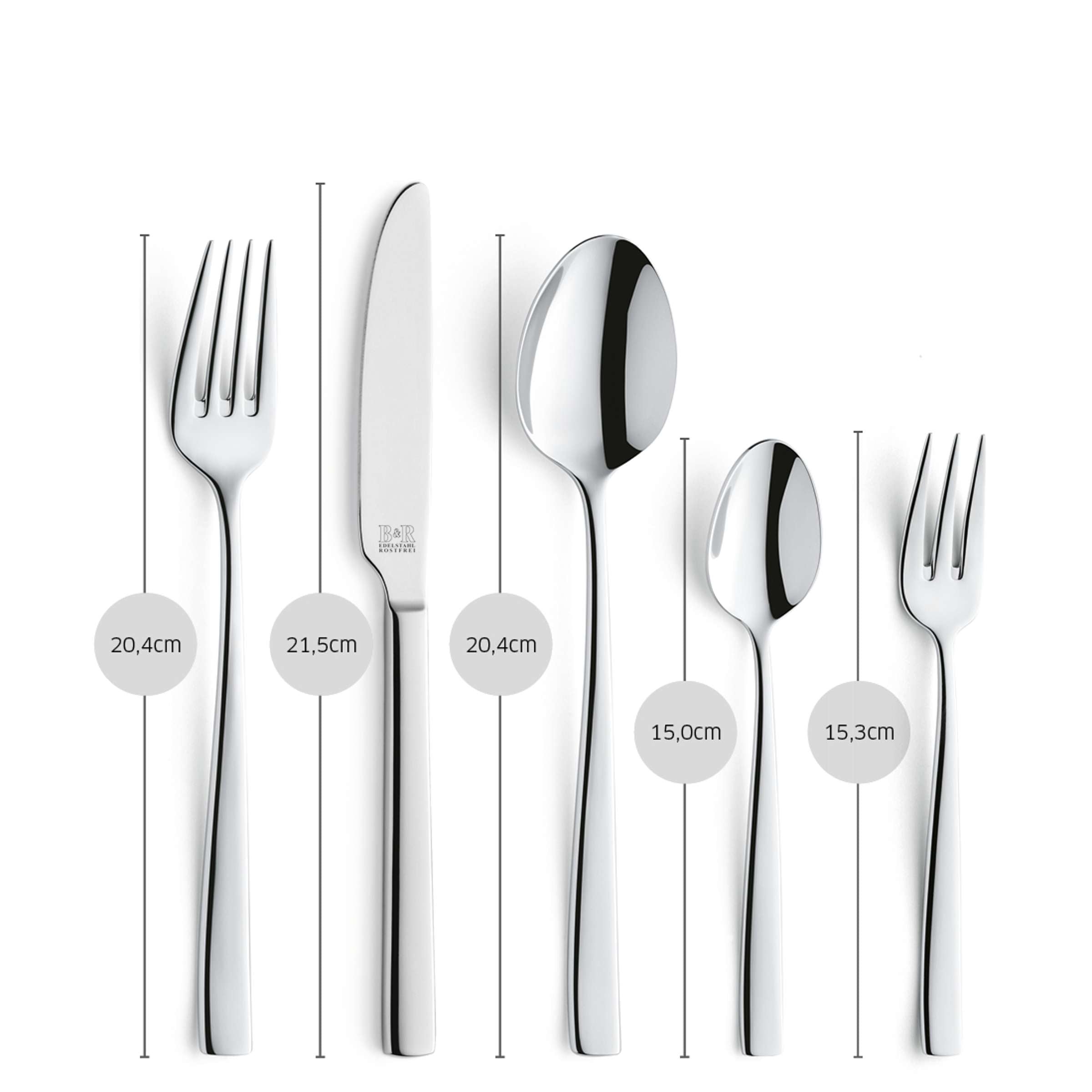 LEO Besteckset 60-teilig von Beckmann & Rommerskirchen mit Messer, Gabel, Löffel aus Edelstahl, elegant und vollständig auf einem Tisch.